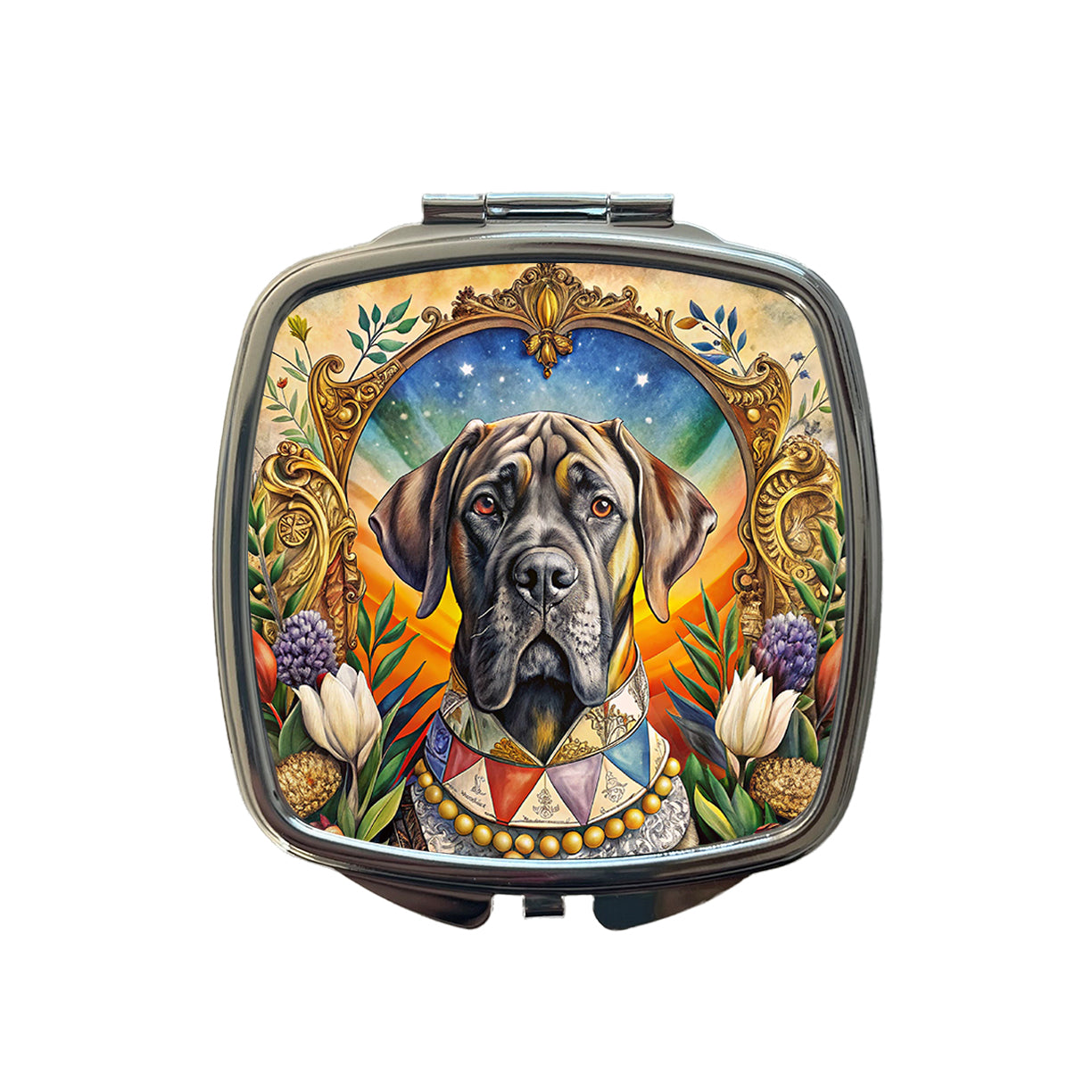 Mastiff Dog French Bohemian Art Small Travel Purse Handbag Pocket Makeup Compact Mirror