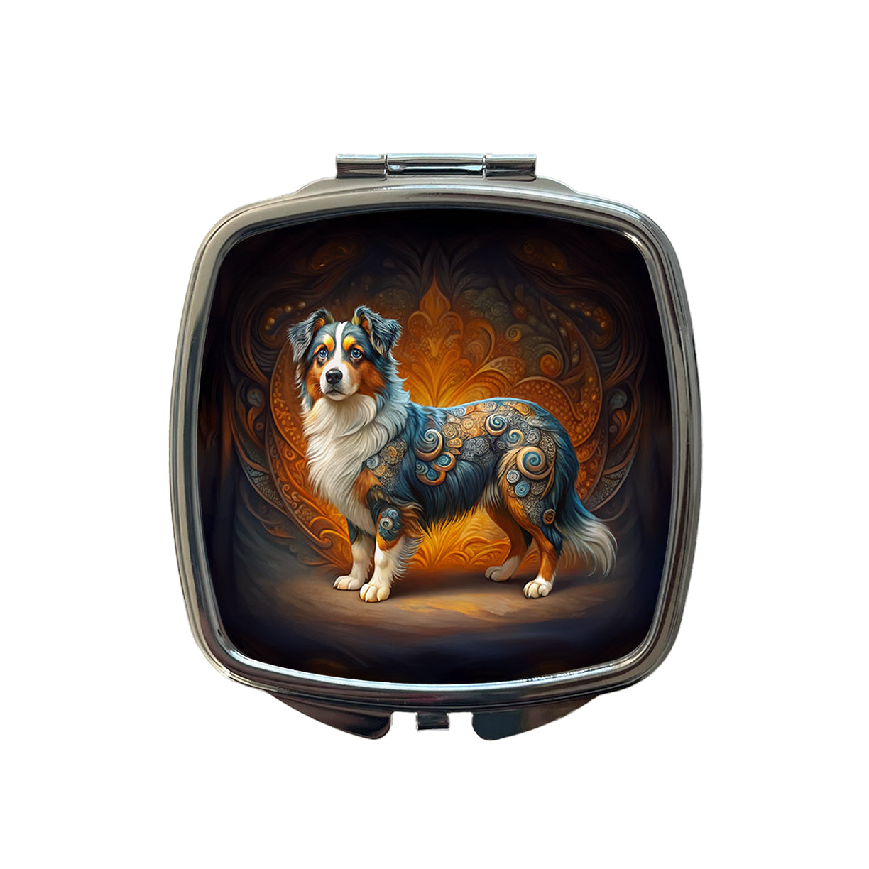 Miniature American Shepherd Dog Art Nouveau Small Travel Purse Handbag Pocket Makeup Compact Mirror