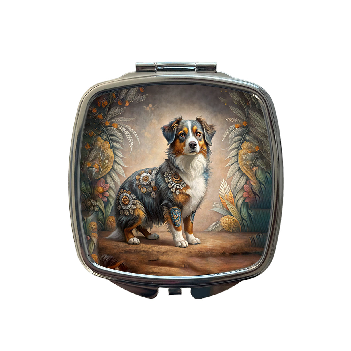 Miniature American Shepherd Dog Bohemian Art Small Travel Purse Handbag Pocket Makeup Compact Mirror