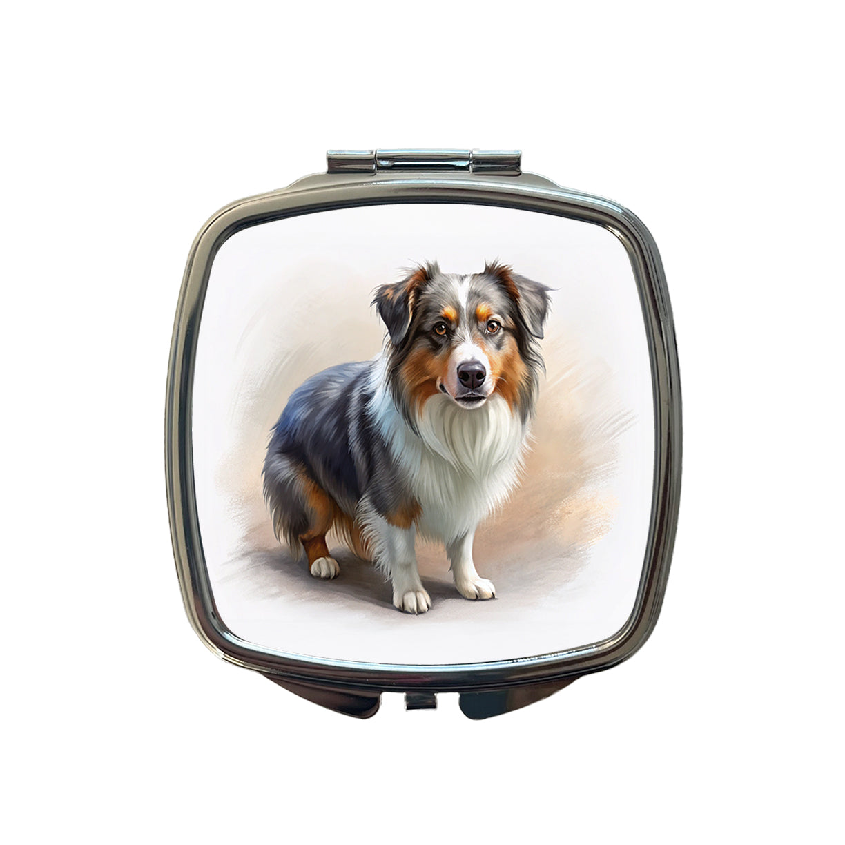 Miniature American Shepherd Dog Illustration Small Travel Purse Handbag Pocket Makeup Compact Mirror