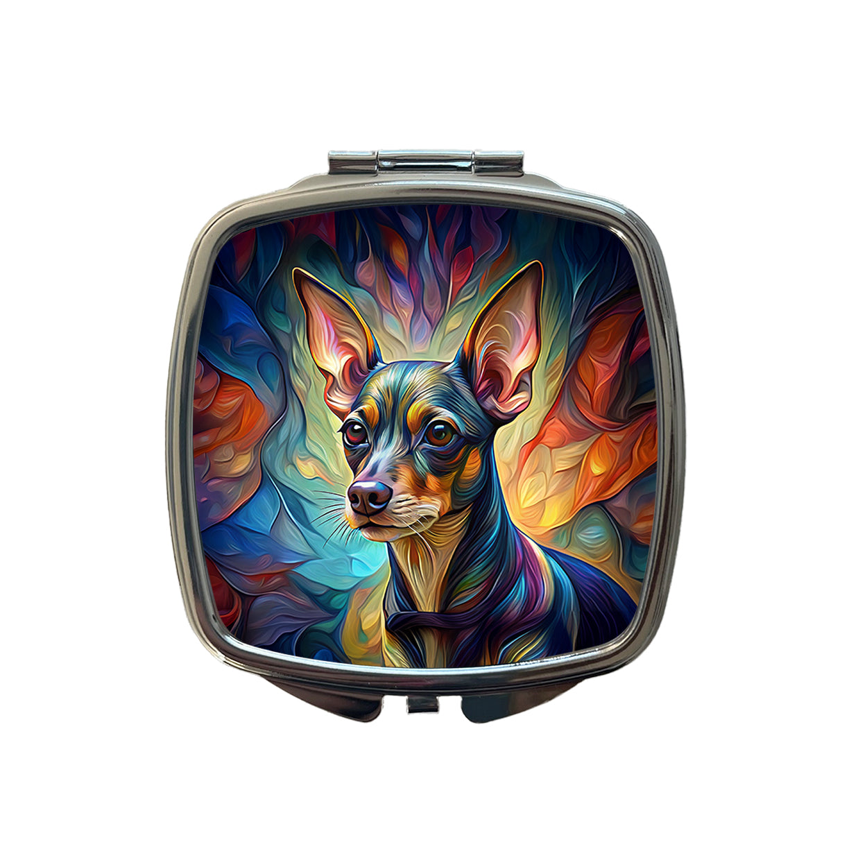 Miniature Pinscher Dog Abstract Stylized Art Small Travel Purse Handbag Pocket Makeup Compact Mirror
