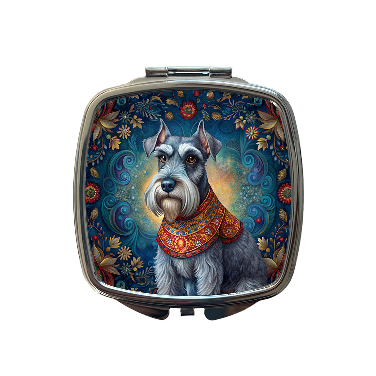 Miniature Schnauzer Dog French Bohemian Art Small Travel Purse Handbag Pocket Makeup Compact Mirror