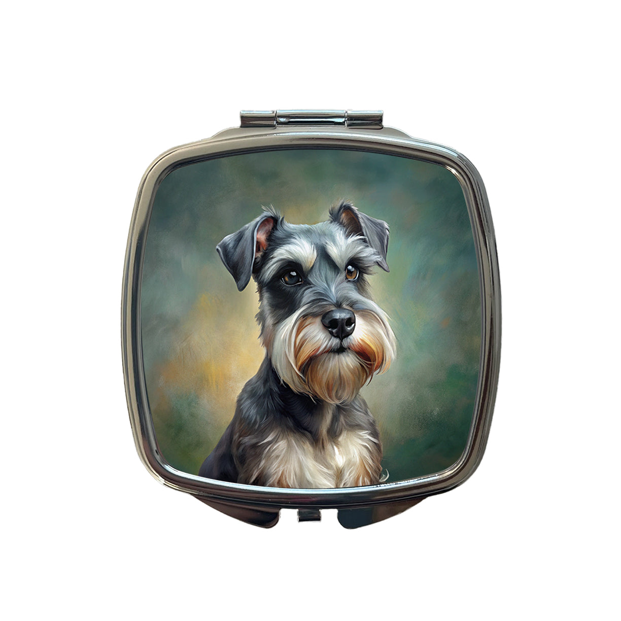 Miniature Schnauzer Dog Illustration Small Travel Purse Handbag Pocket Makeup Compact Mirror