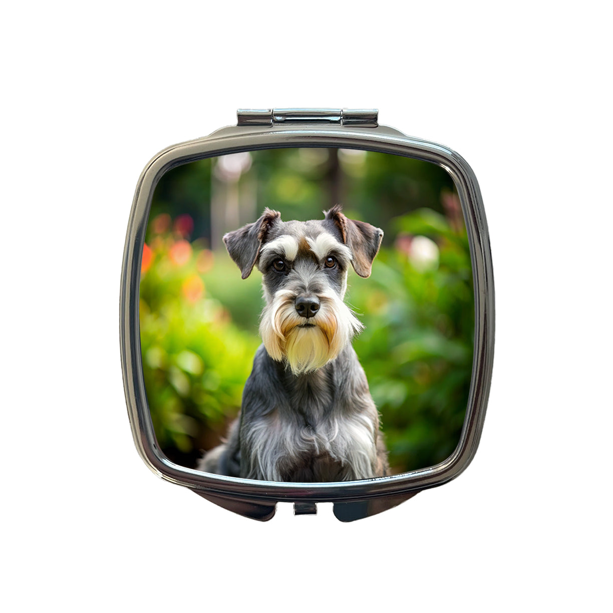 Miniature Schnauzer Dog Photo Small Travel Purse Handbag Pocket Makeup Compact Mirror