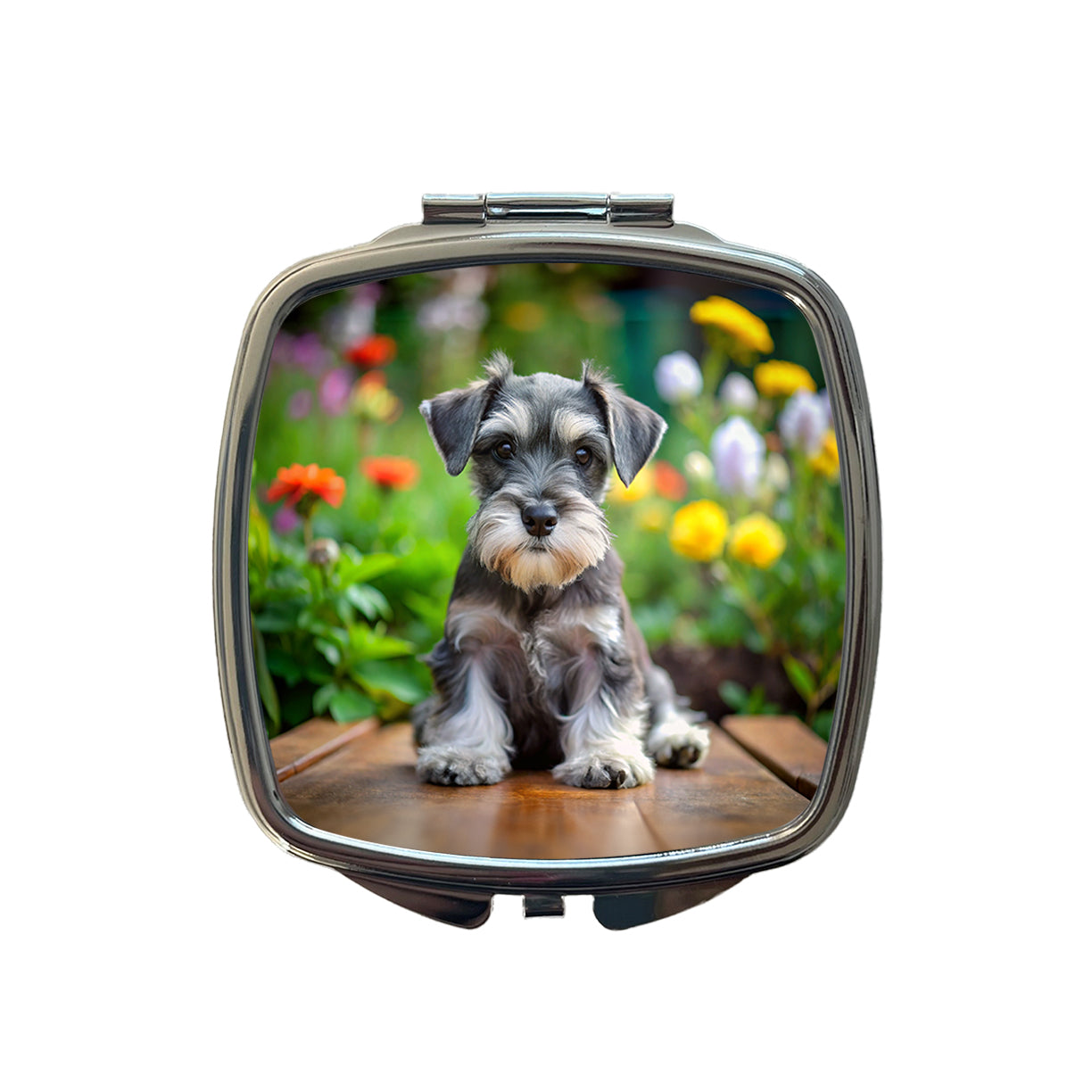 Miniature Schnauzer Dog Puppy Photo Small Travel Purse Handbag Pocket Makeup Compact Mirror