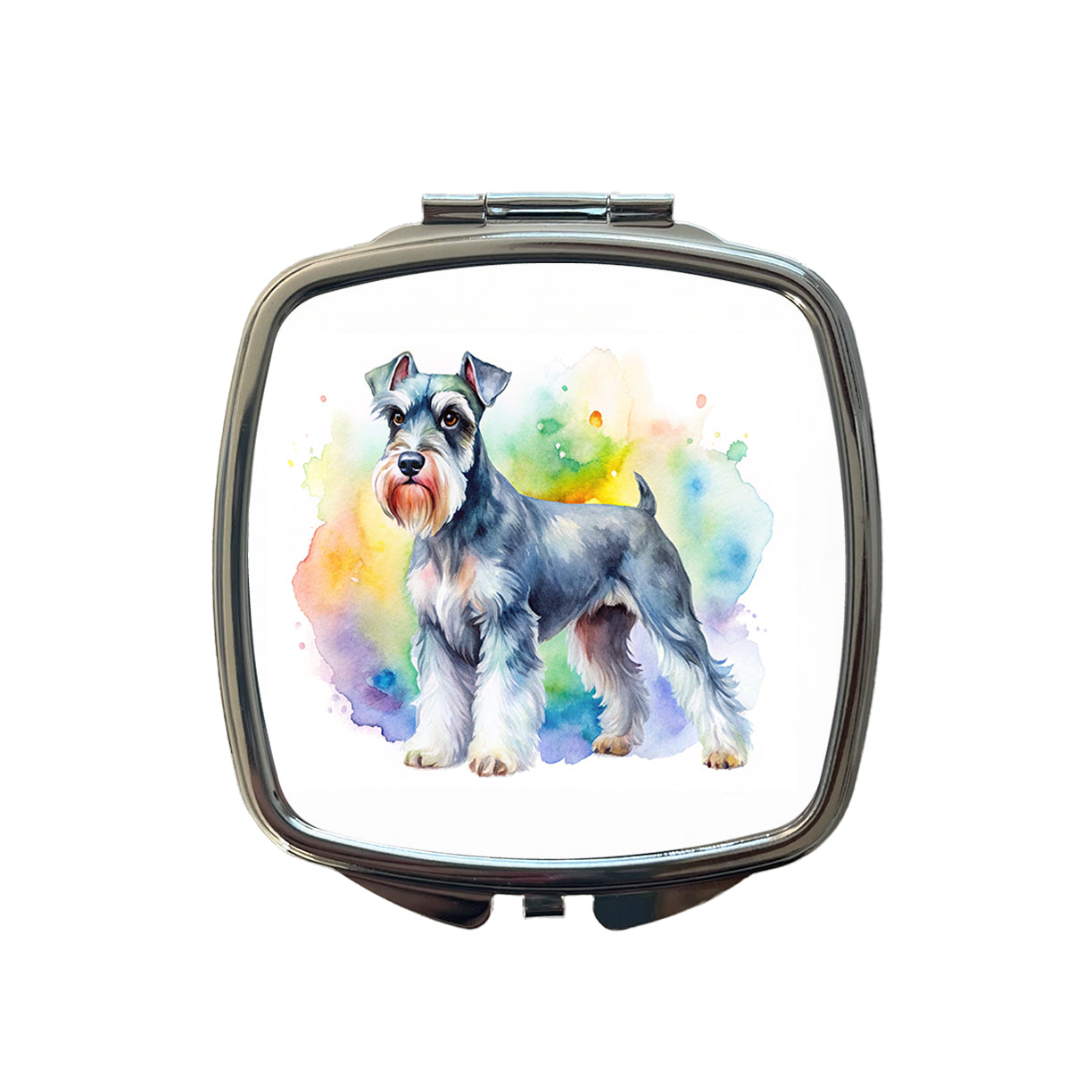 Miniature Schnauzer Dog Watercolor Style Small Travel Purse Handbag Pocket Makeup Compact Mirror
