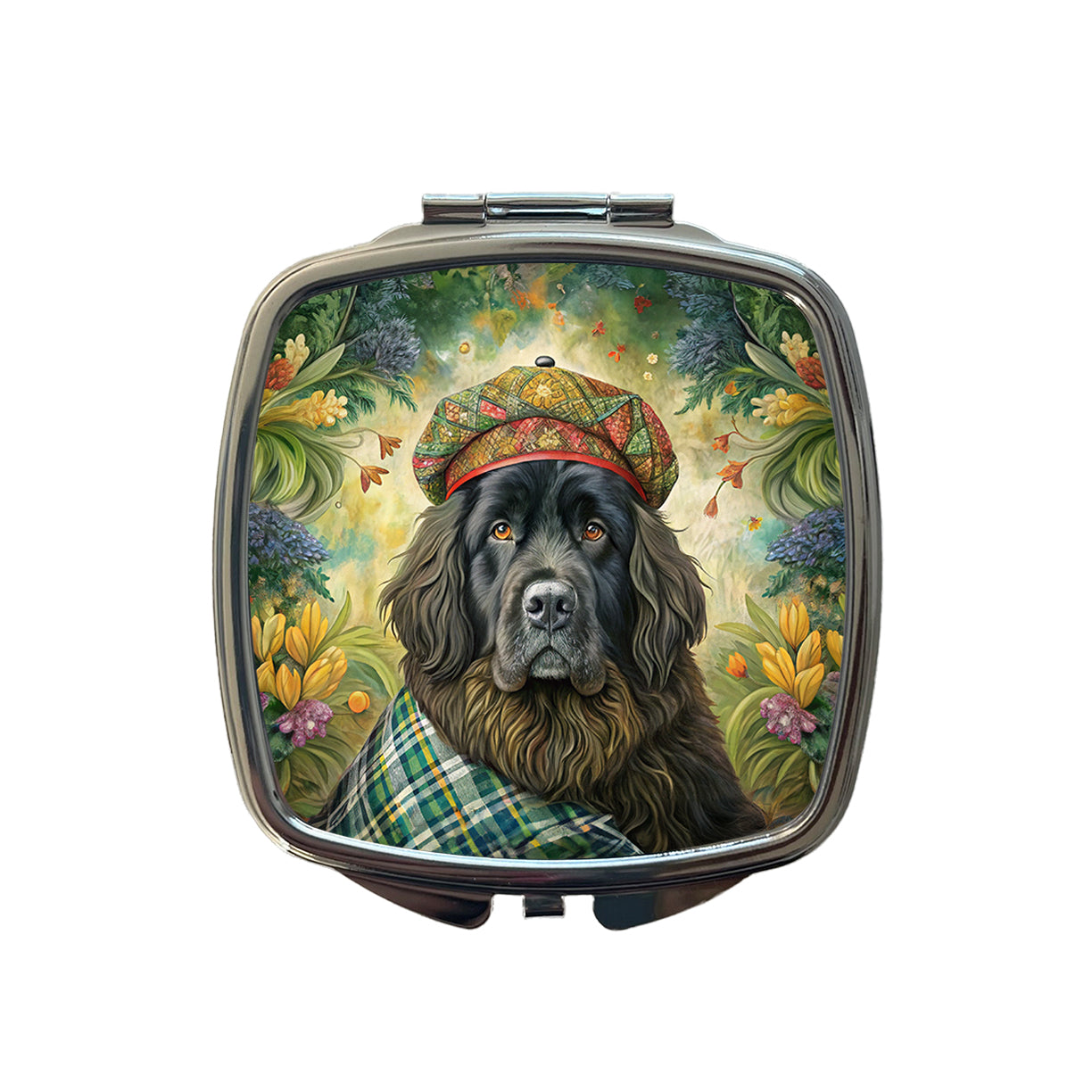 Newfoundland Dog French Bohemian Art Small Travel Purse Handbag Pocket Makeup Compact Mirror