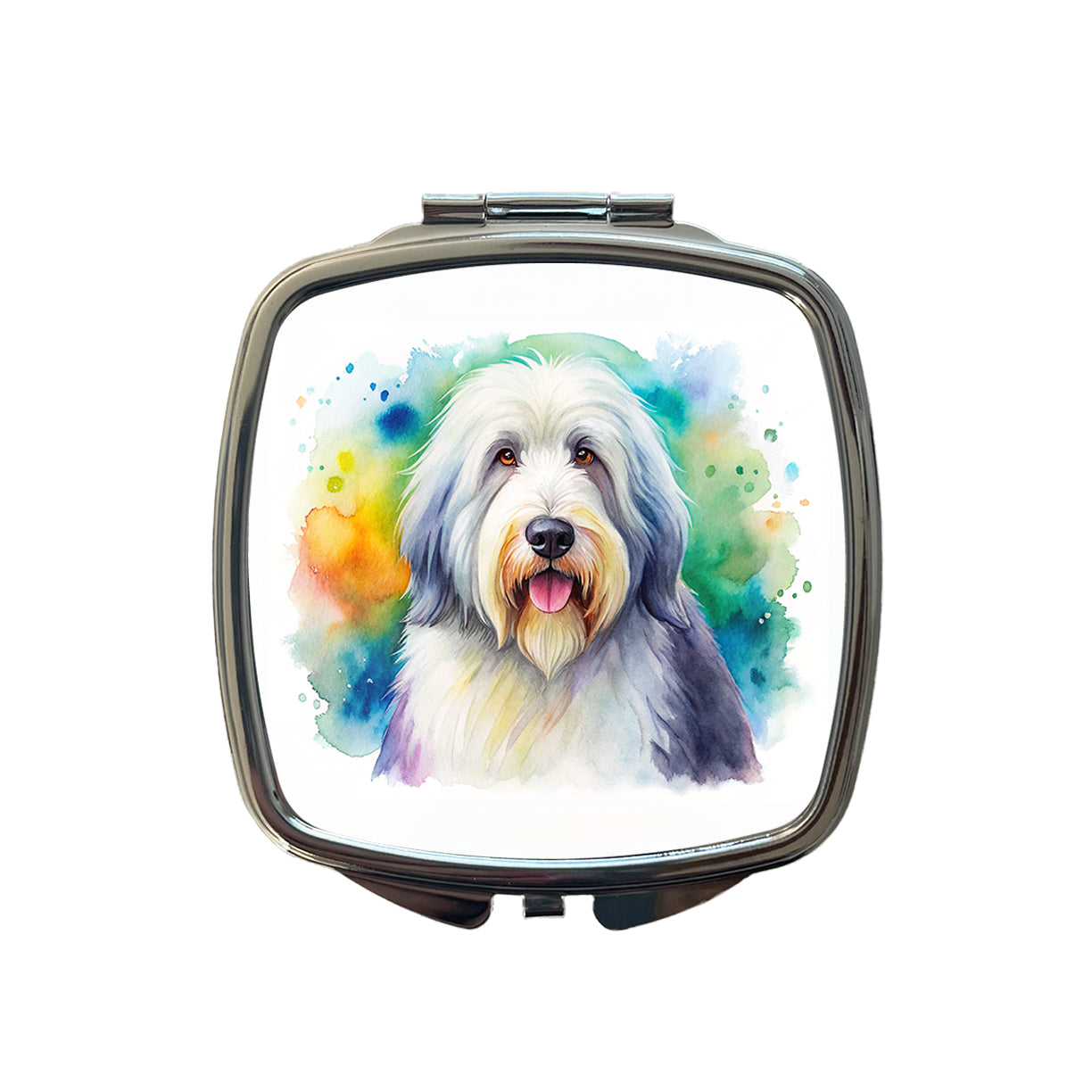 Old English Sheepdog Dog Watercolor Style Small Travel Purse Handbag Pocket Makeup Compact Mirror