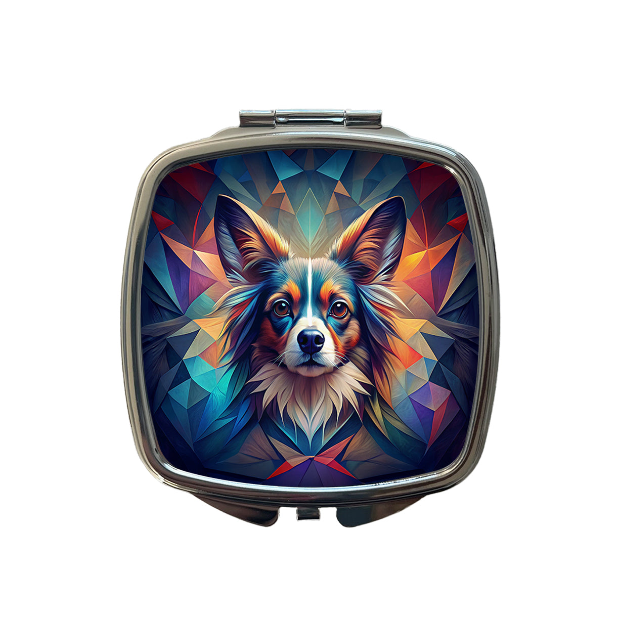 Papillion Dog Abstract Stylized Art Small Travel Purse Handbag Pocket Makeup Compact Mirror