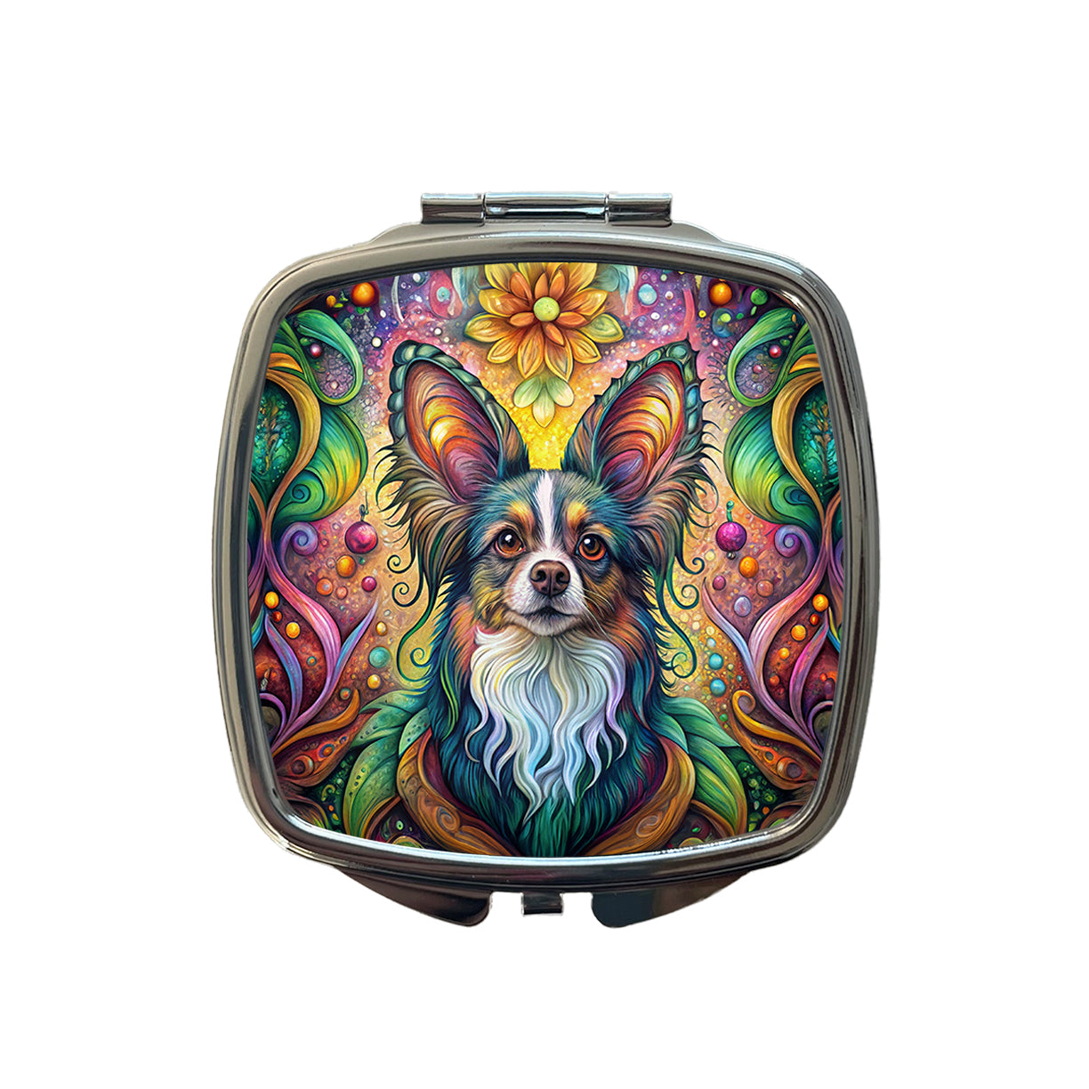 Papillion Dog Bohemian Art Small Travel Purse Handbag Pocket Makeup Compact Mirror