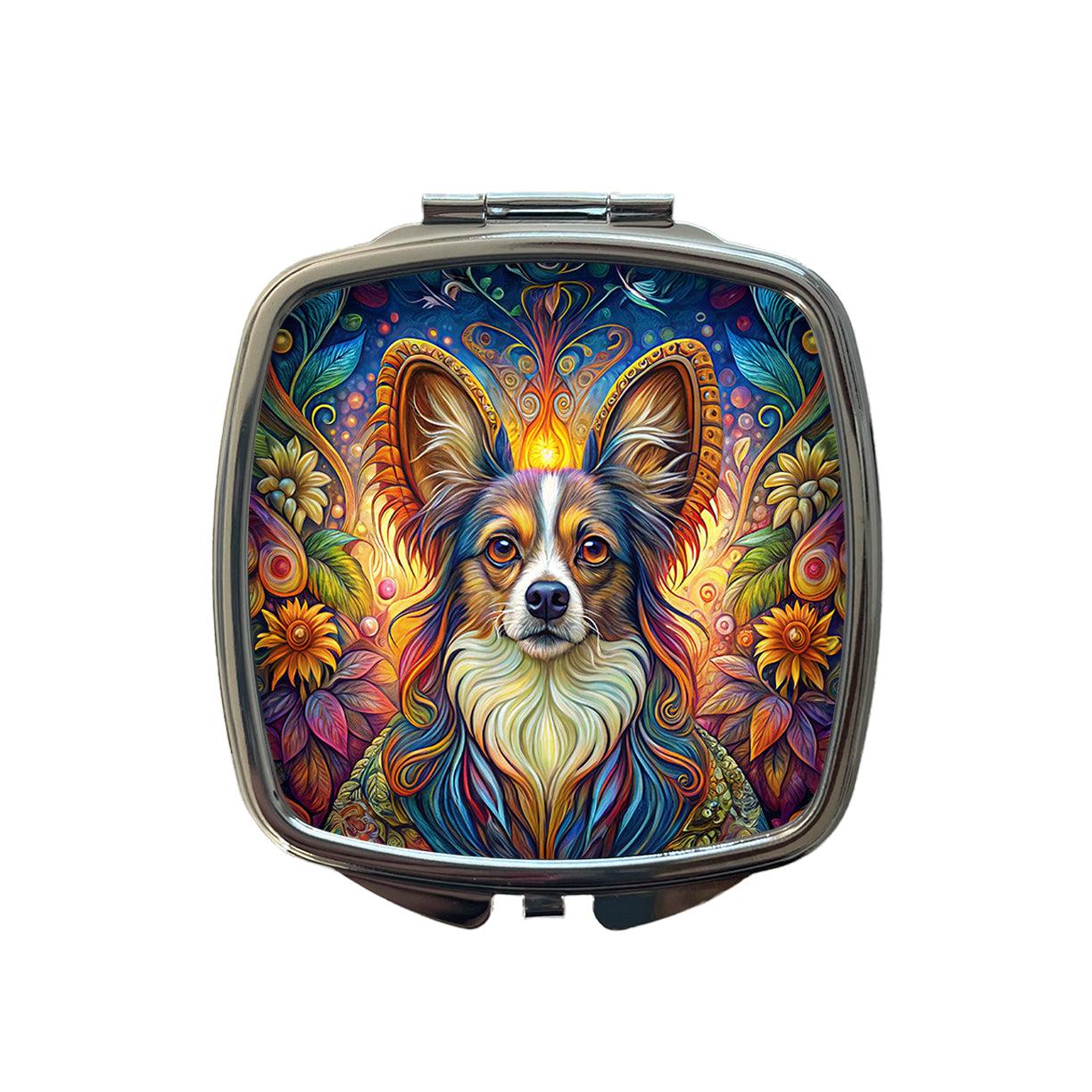 Papillion Dog French Bohemian Art Small Travel Purse Handbag Pocket Makeup Compact Mirror