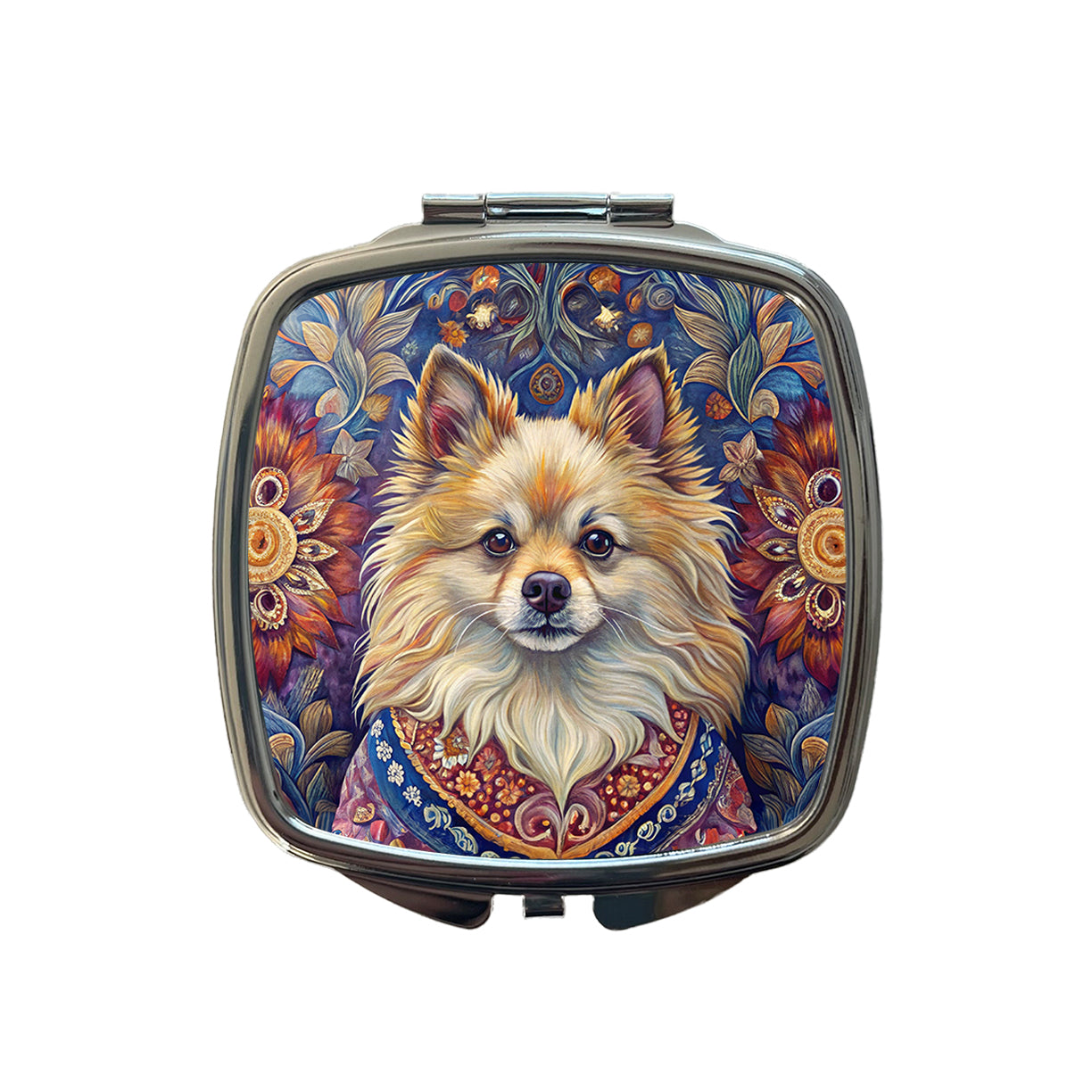 Pomeranian Dog French Bohemian Art Small Travel Purse Handbag Pocket Makeup Compact Mirror