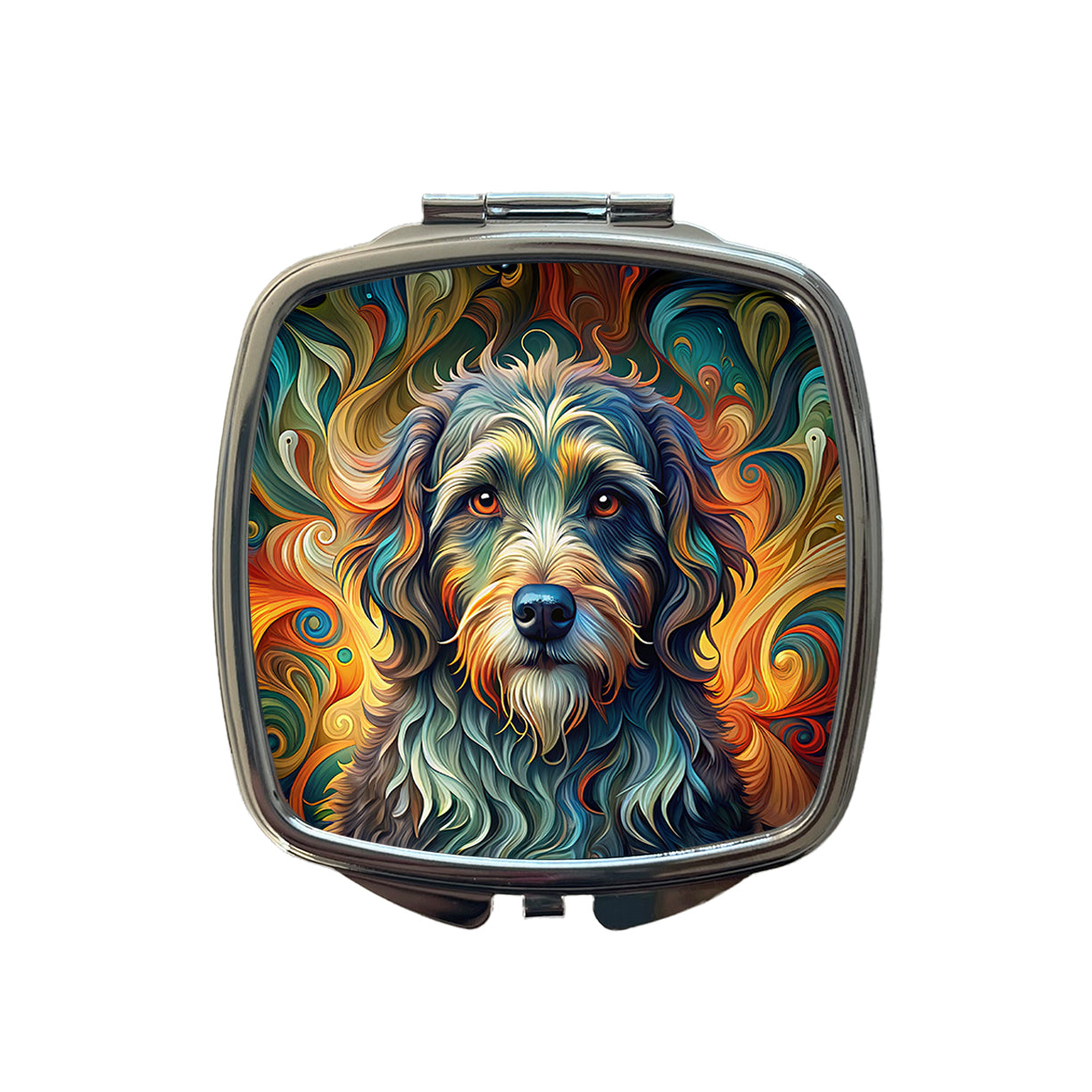 Portuguese Water Dog Abstract Stylized Art Small Travel Purse Handbag Pocket Makeup Compact Mirror