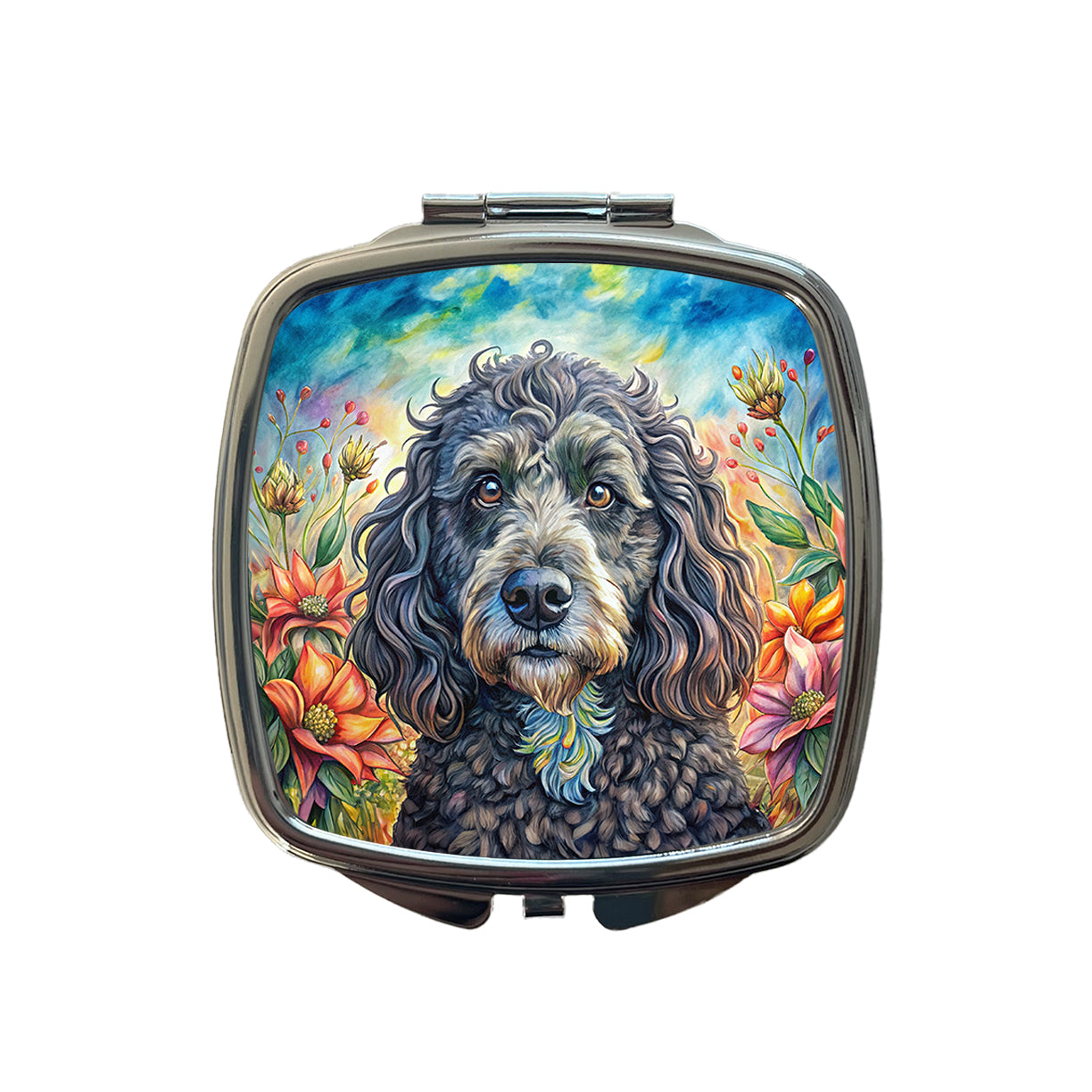Portuguese Water Dog French Bohemian Art Small Travel Purse Handbag Pocket Makeup Compact Mirror