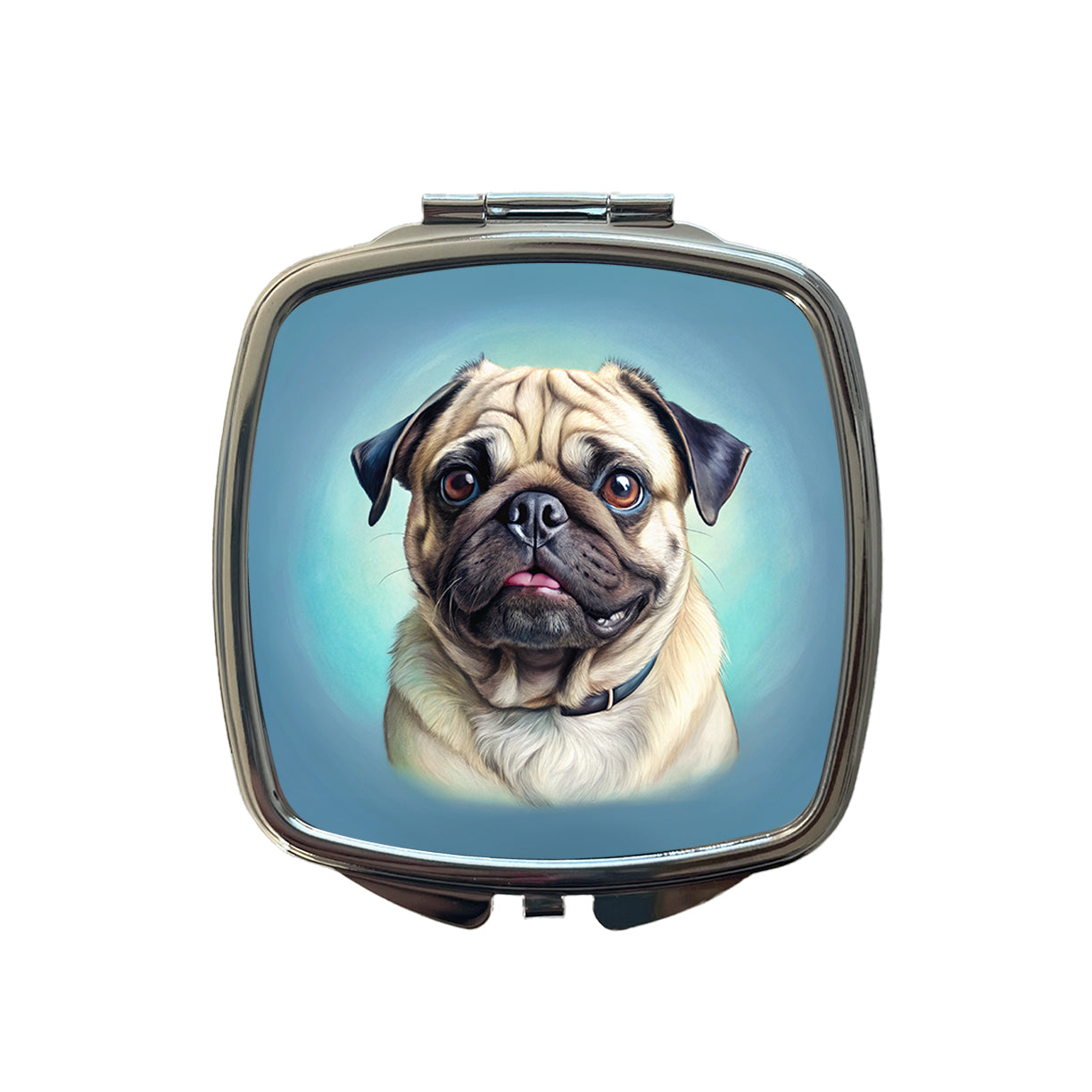 Pug Dog Illustration Small Travel Purse Handbag Pocket Makeup Compact Mirror