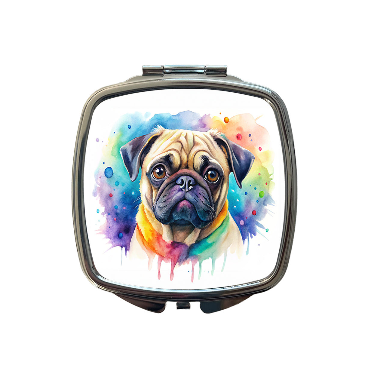 Pug Dog Watercolor Style Small Travel Purse Handbag Pocket Makeup Compact Mirror