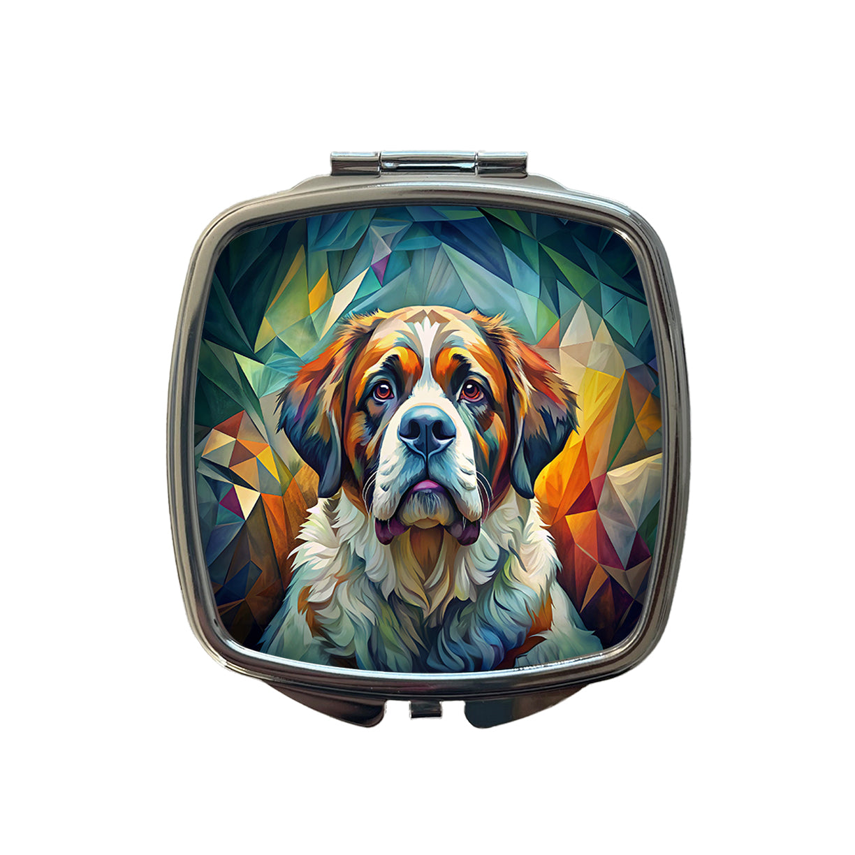 Saint Bernard Dog Abstract Stylized Art Small Travel Purse Handbag Pocket Makeup Compact Mirror