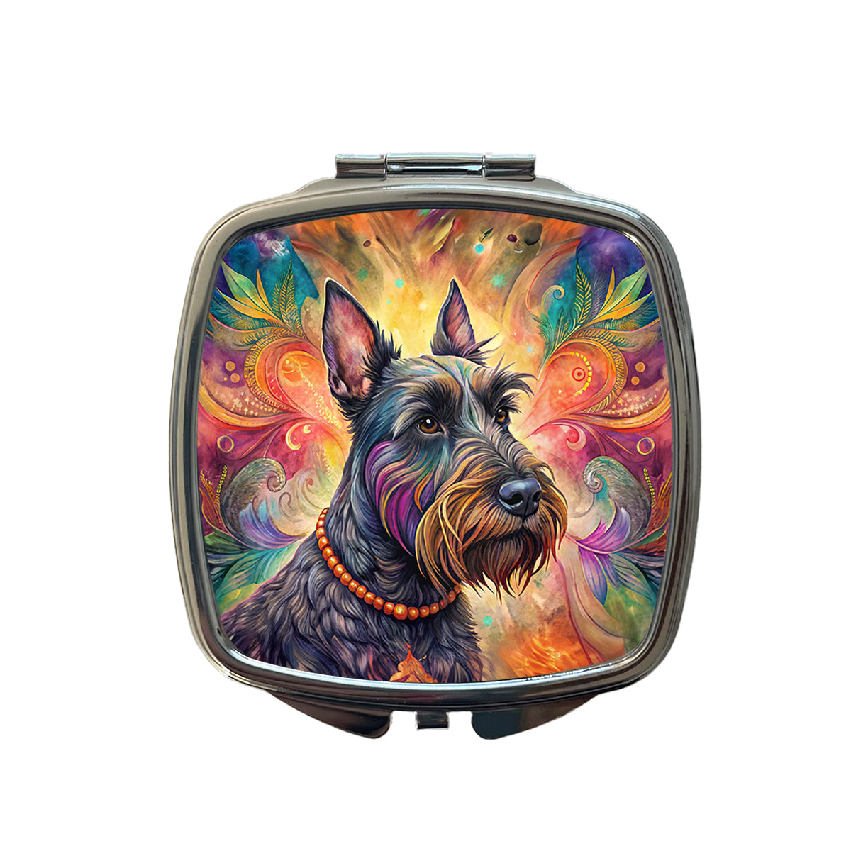 Scottish Terrier Dog Bohemian Art Small Travel Purse Handbag Pocket Makeup Compact Mirror