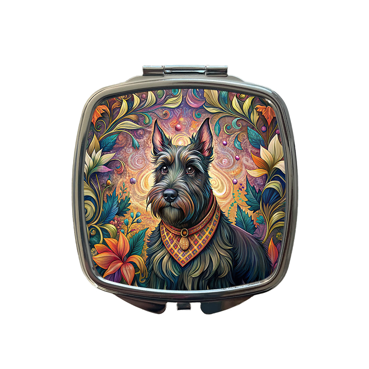 Scottish Terrier Dog French Bohemian Art Small Travel Purse Handbag Pocket Makeup Compact Mirror