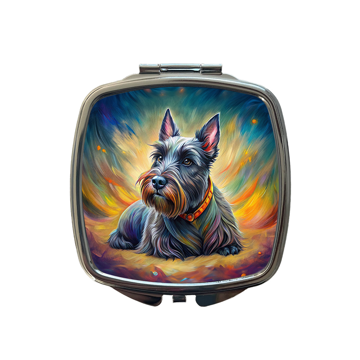 Scottish Terrier Dog Illustration Small Travel Purse Handbag Pocket Makeup Compact Mirror