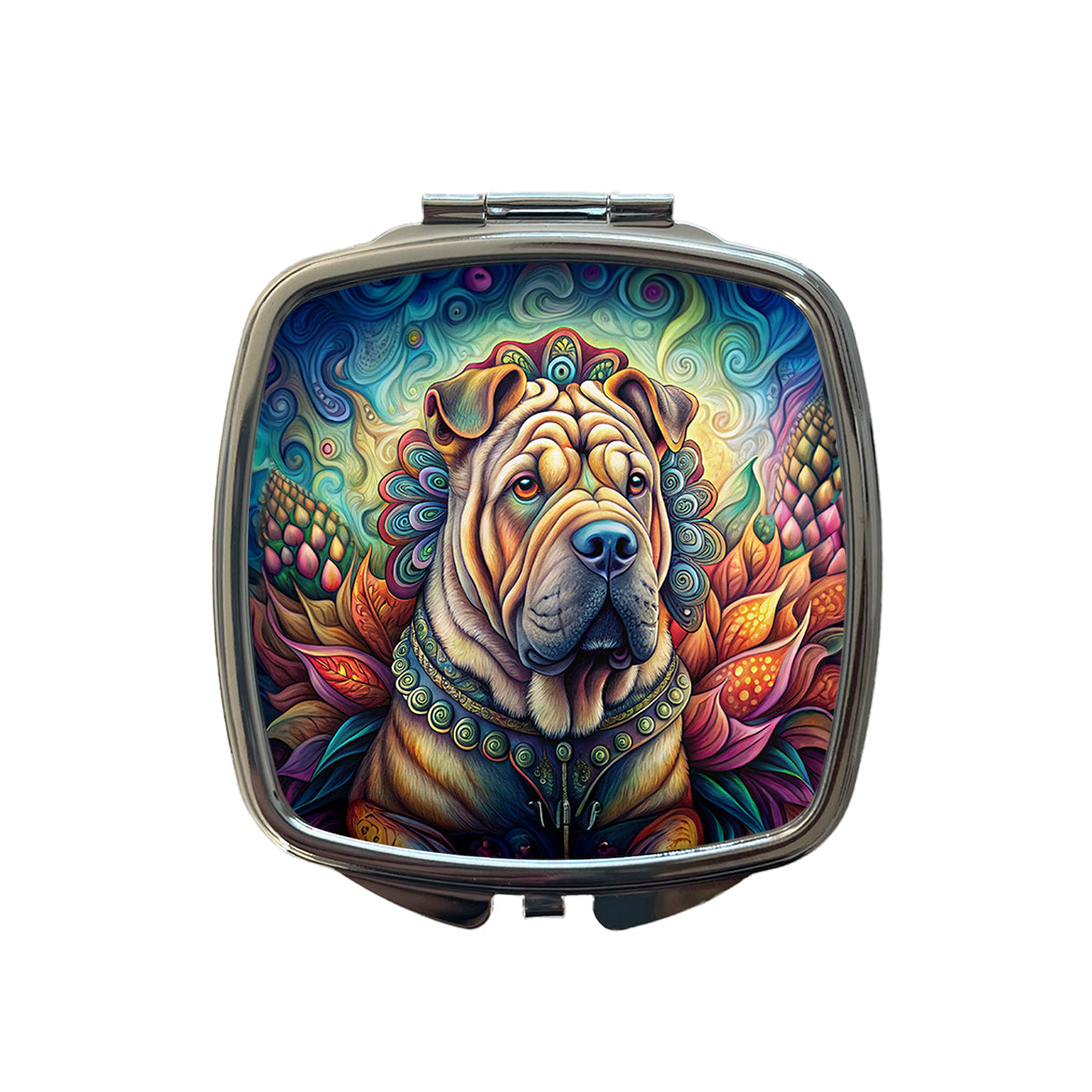 Shar Pei Dog Bohemian Art Small Travel Purse Handbag Pocket Makeup Compact Mirror