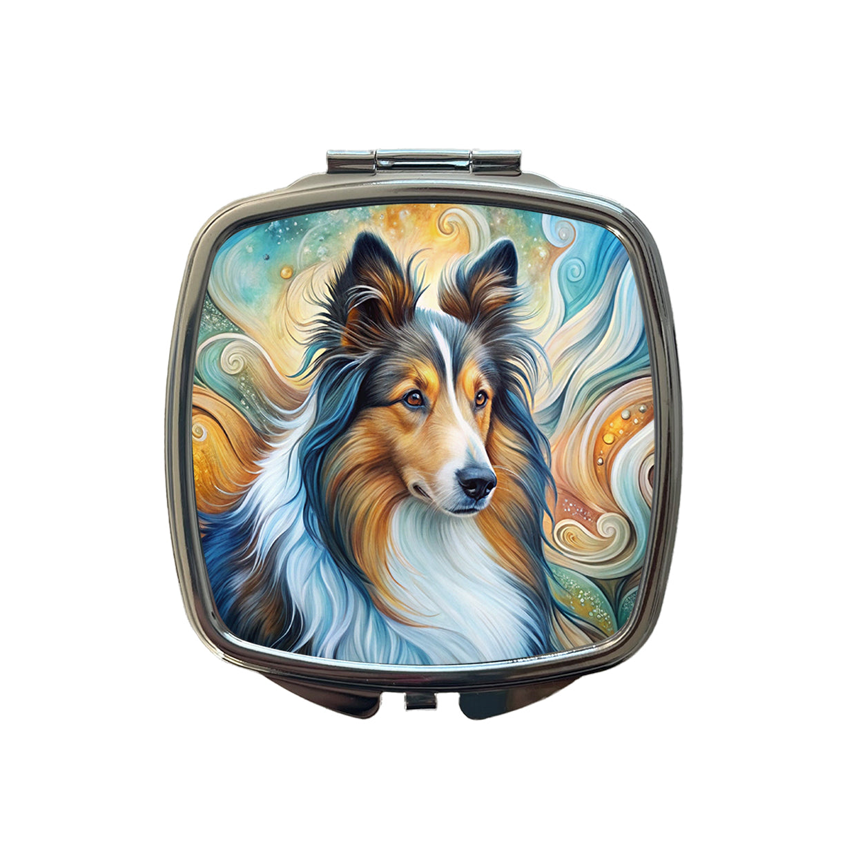 Shetland Sheepdog Sheltie Dog Abstract Art Small Travel Purse Handbag Pocket Makeup Compact Mirror