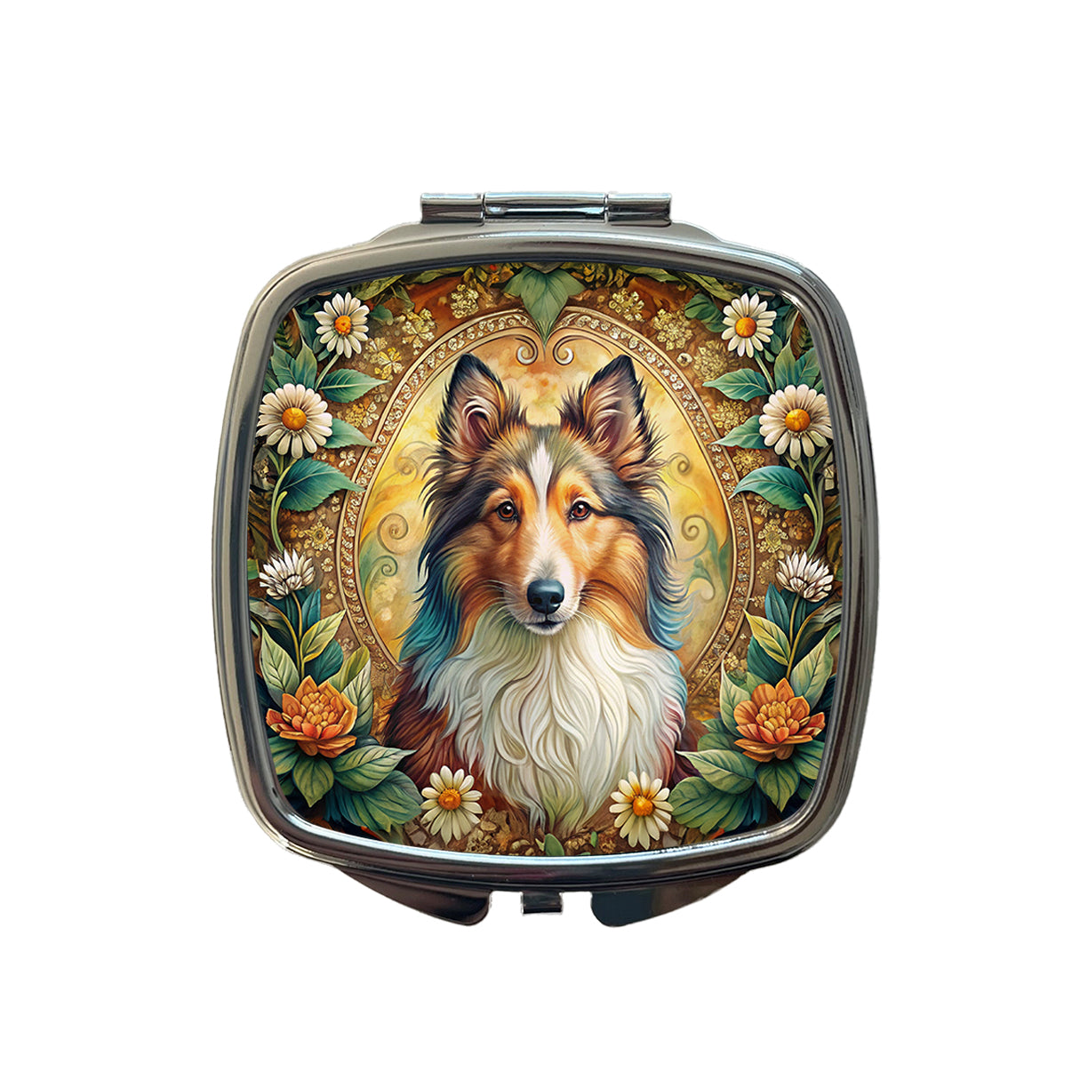 Shetland Sheepdog Sheltie Dog Bohemian Art Small Travel Purse Handbag Pocket Makeup Compact Mirror