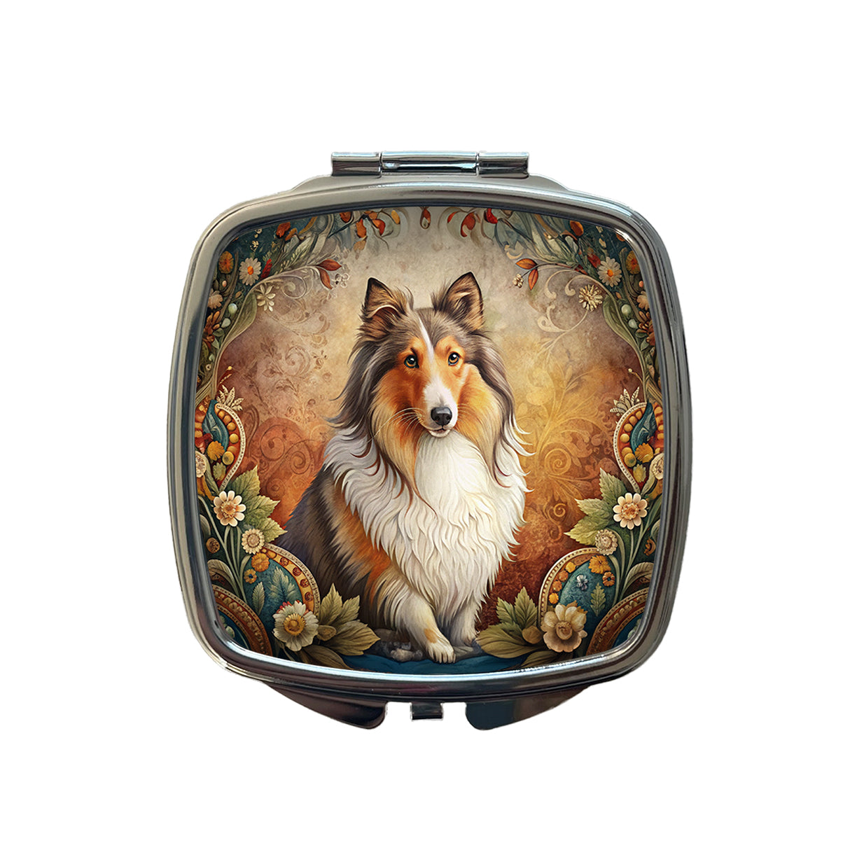 Shetland Sheepdog Sheltie Dog French Bohemian Art Small Travel Purse Handbag Pocket Makeup Compact Mirror