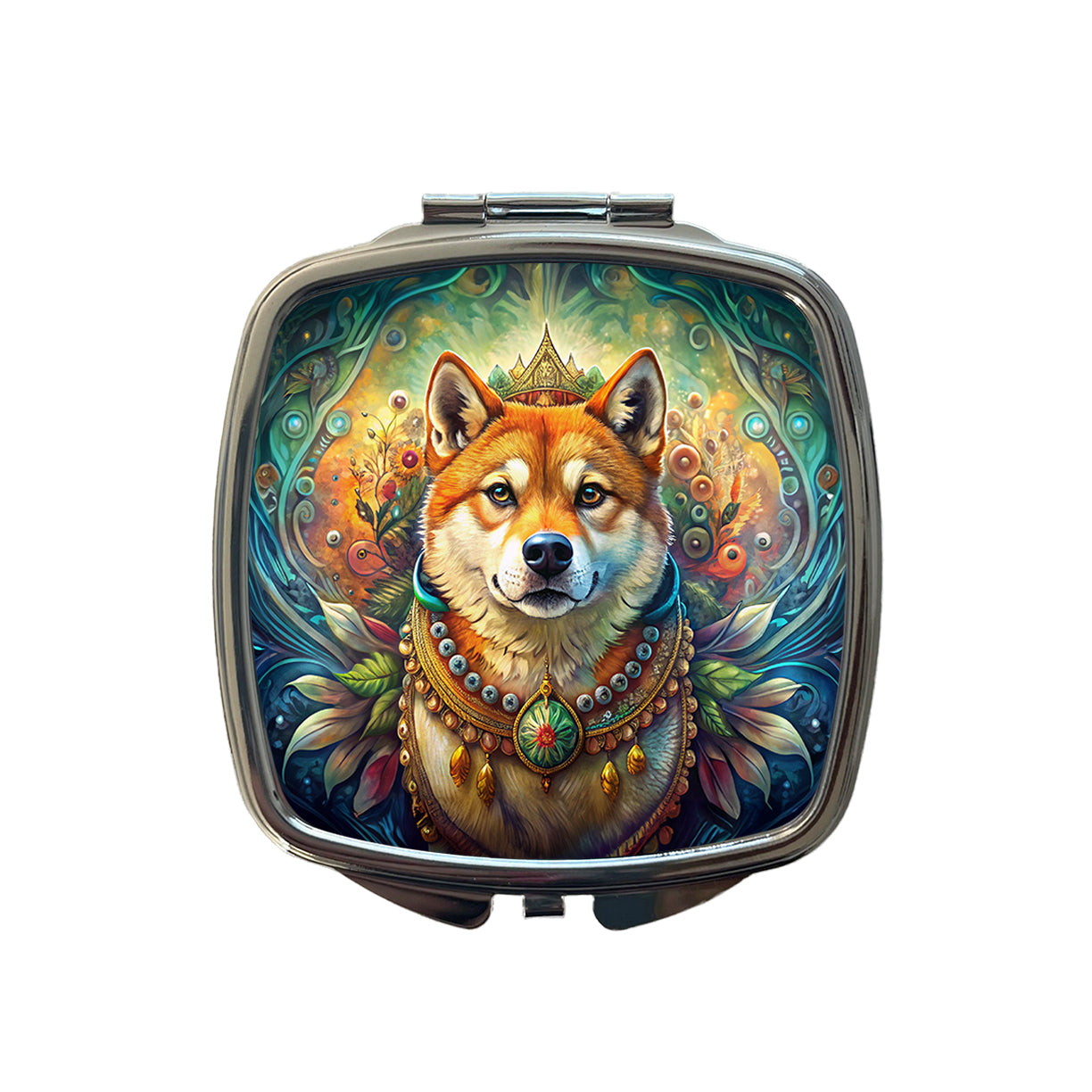 Shiba Inu Dog Bohemian Art Small Travel Purse Handbag Pocket Makeup Compact Mirror