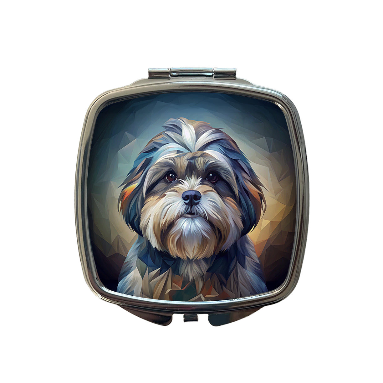 Shih Tzu Dog Abstract Stylized Art Small Travel Purse Handbag Pocket Makeup Compact Mirror