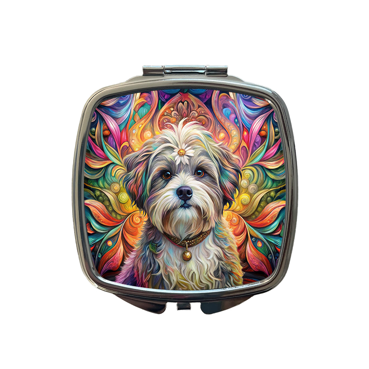Shih Tzu Dog Bohemian Art Small Travel Purse Handbag Pocket Makeup Compact Mirror