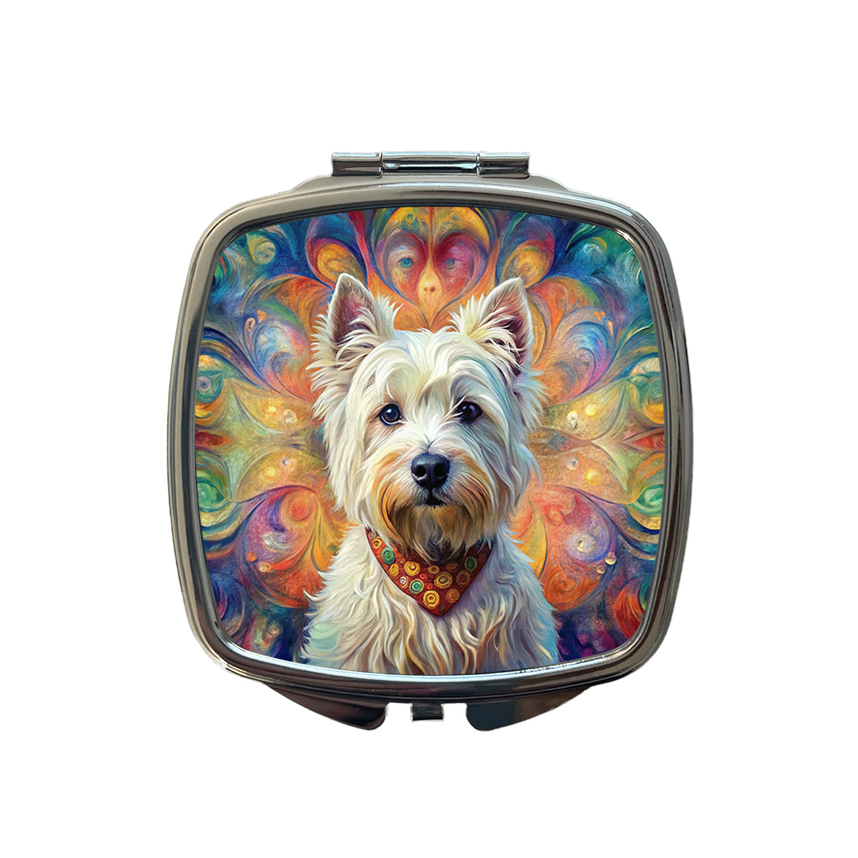 West Highland White Terrier Westie Dog Bohemian Art Small Travel Purse Handbag Pocket Makeup Compact Mirror