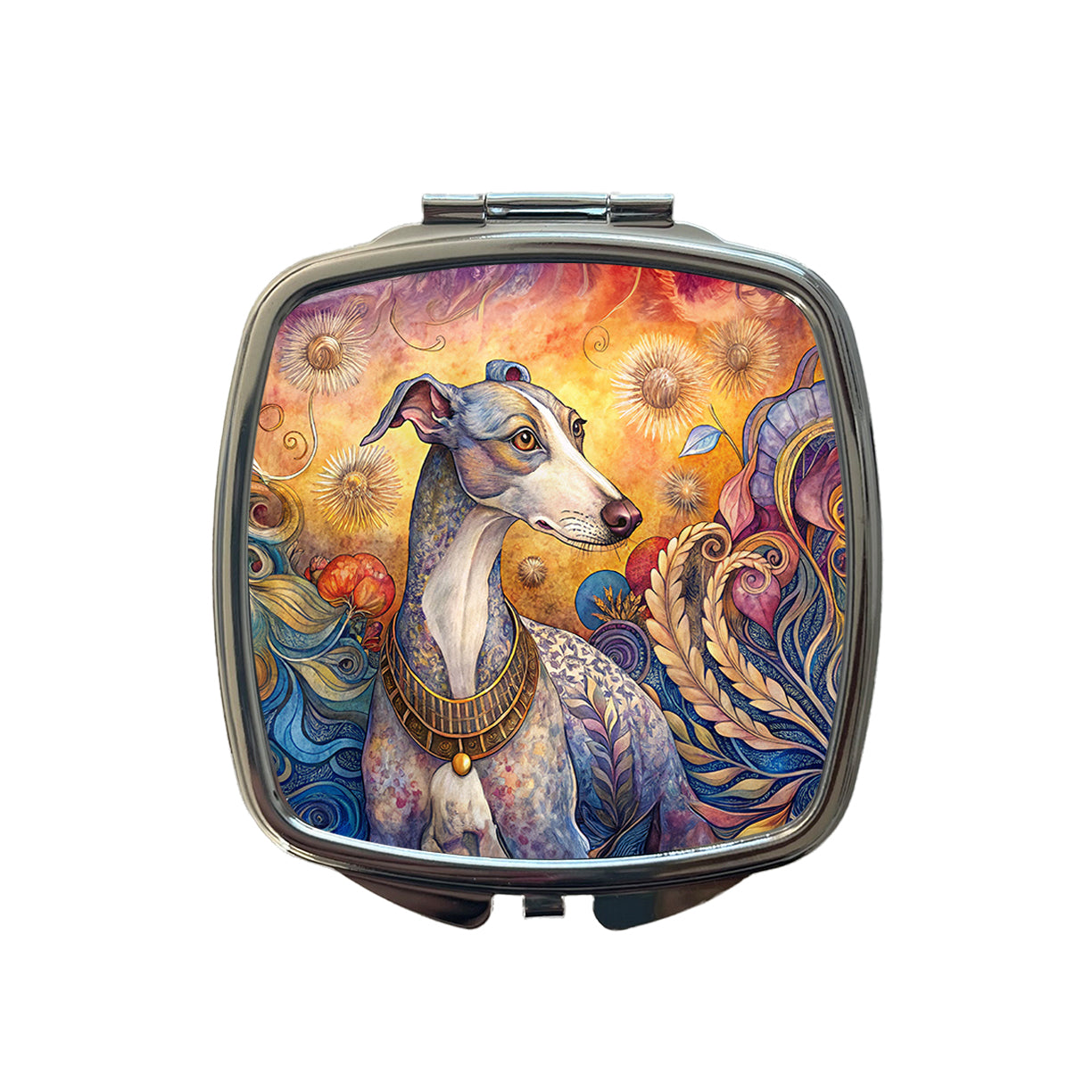 Whippet Dog French Bohemian Art Small Travel Purse Handbag Pocket Makeup Compact Mirror