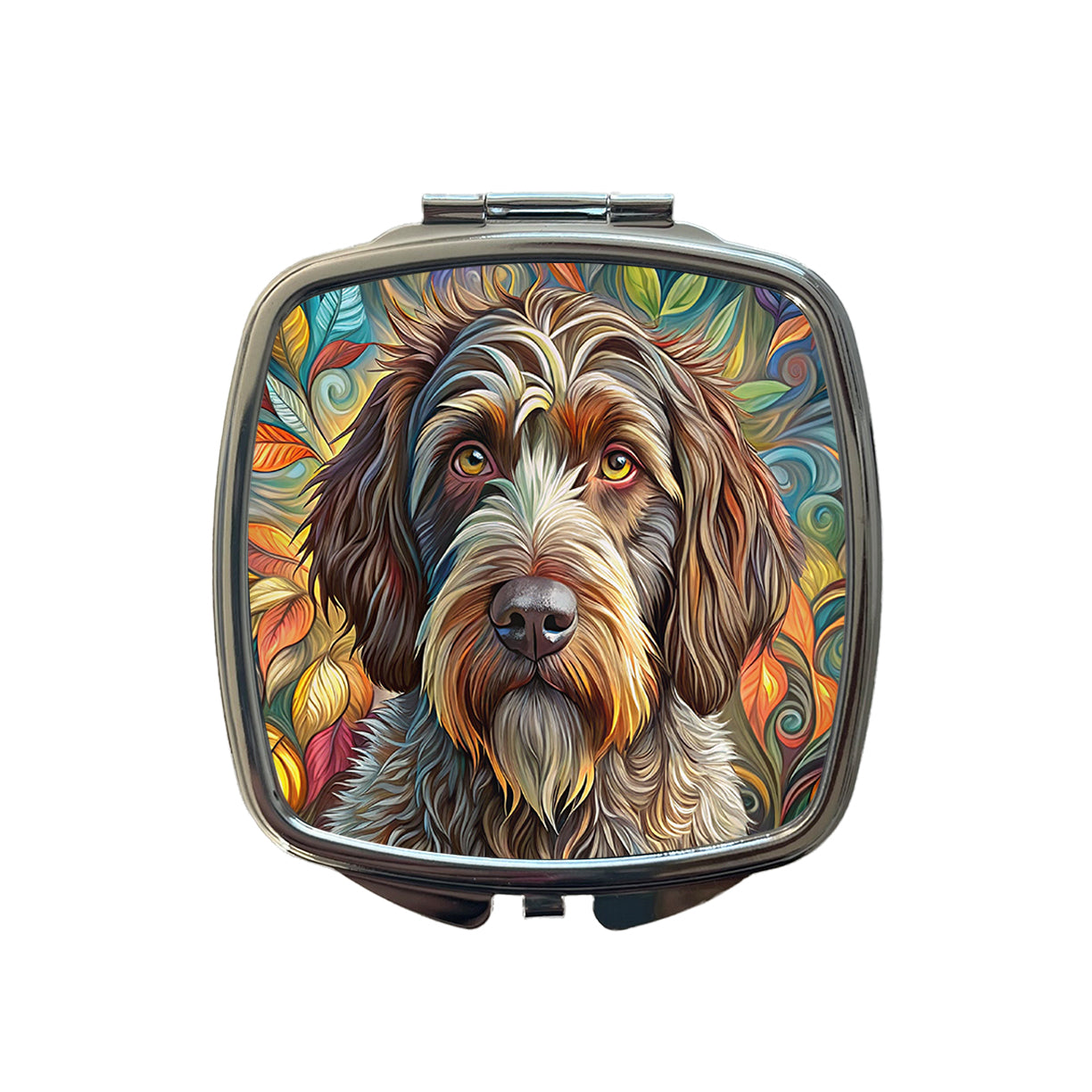 Wirehaired Pointing Griffon Dog Bohemian Art Small Travel Purse Handbag Pocket Makeup Compact Mirror