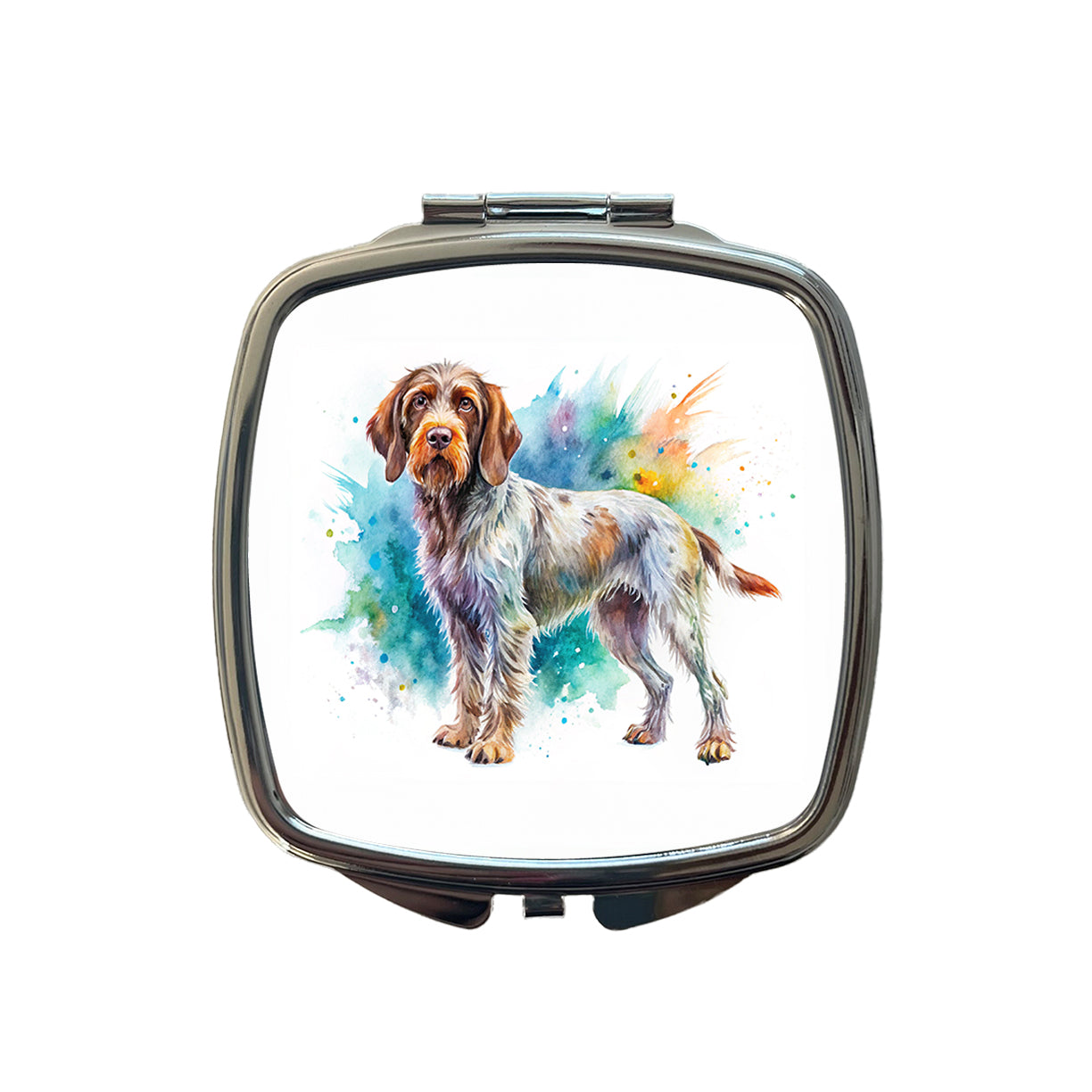 Wirehaired Pointing Griffon Dog Watercolor Style Small Travel Purse Handbag Pocket Makeup Compact Mirror