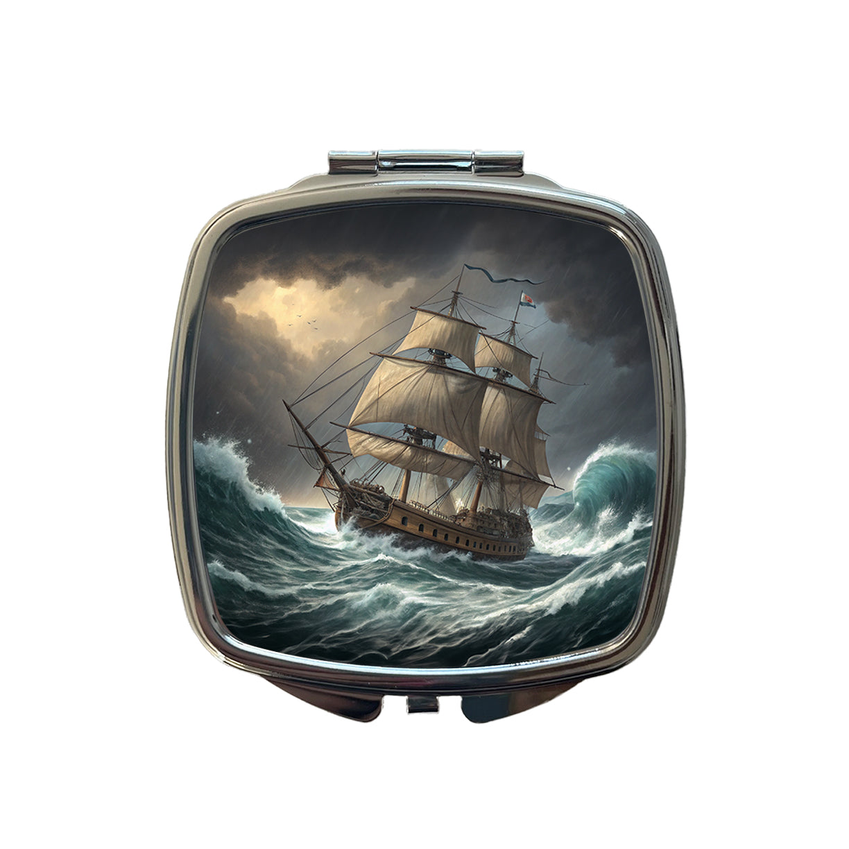 18th Century Sailing Ship Frigate In A Stormy Sea Small Travel Purse Handbag Pocket Makeup Compact Mirror