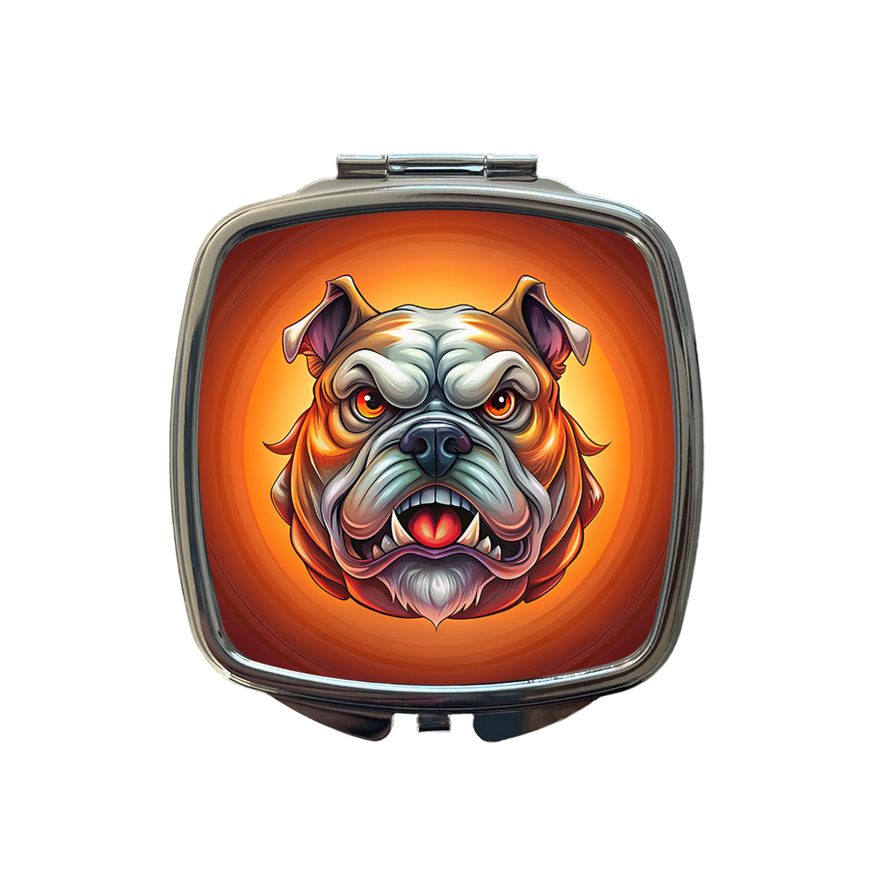 Angry Bulldog Cartoon Face Small Travel Purse Handbag Pocket Makeup Compact Mirror