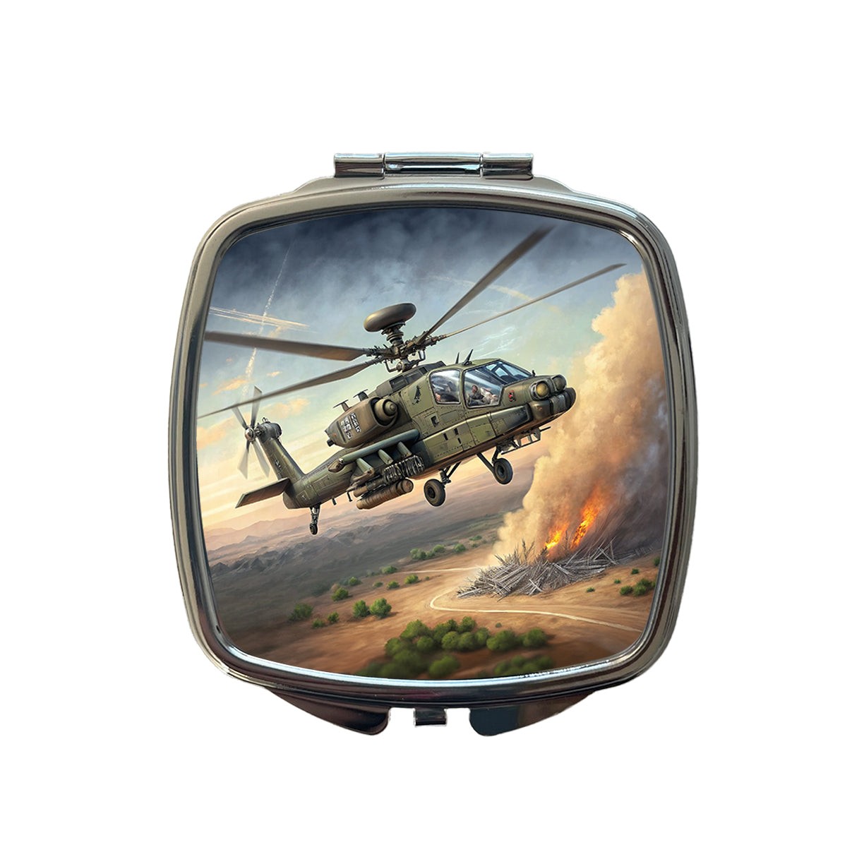 Apache AH-64 Attack Helicopter US Army Small Travel Purse Handbag Pocket Makeup Compact Mirror