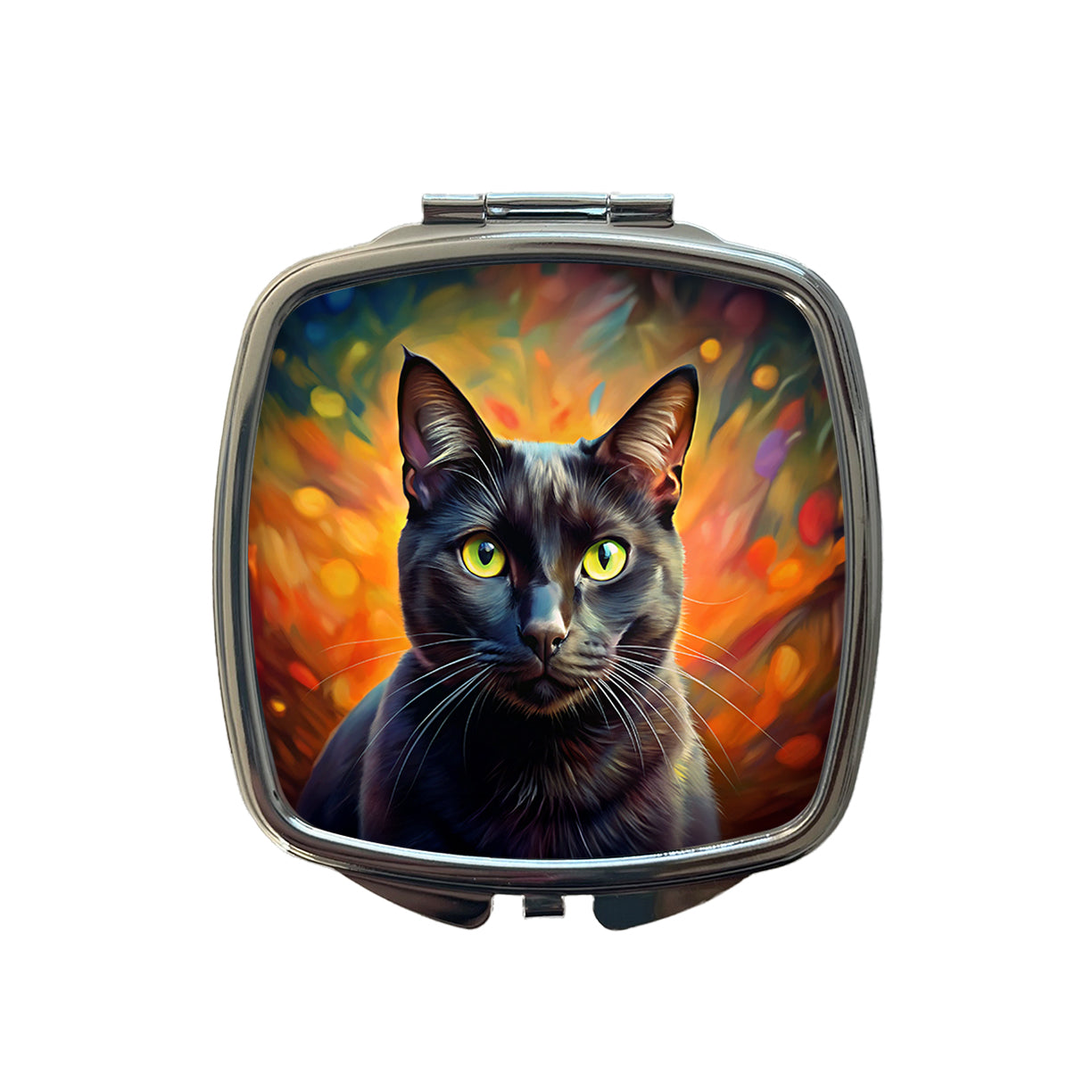 Black Cat Colorful Contemporary Style Art Small Travel Purse Handbag Pocket Makeup Compact Mirror