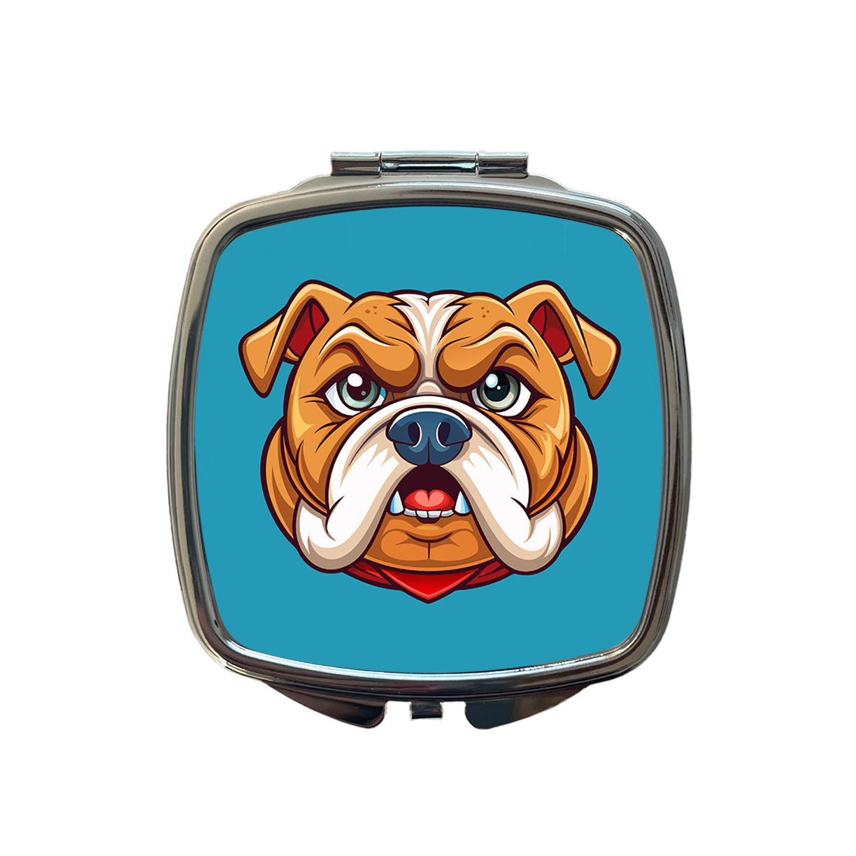 Bulldog Face Mascot Cartoon Small Travel Purse Handbag Pocket Makeup Compact Mirror