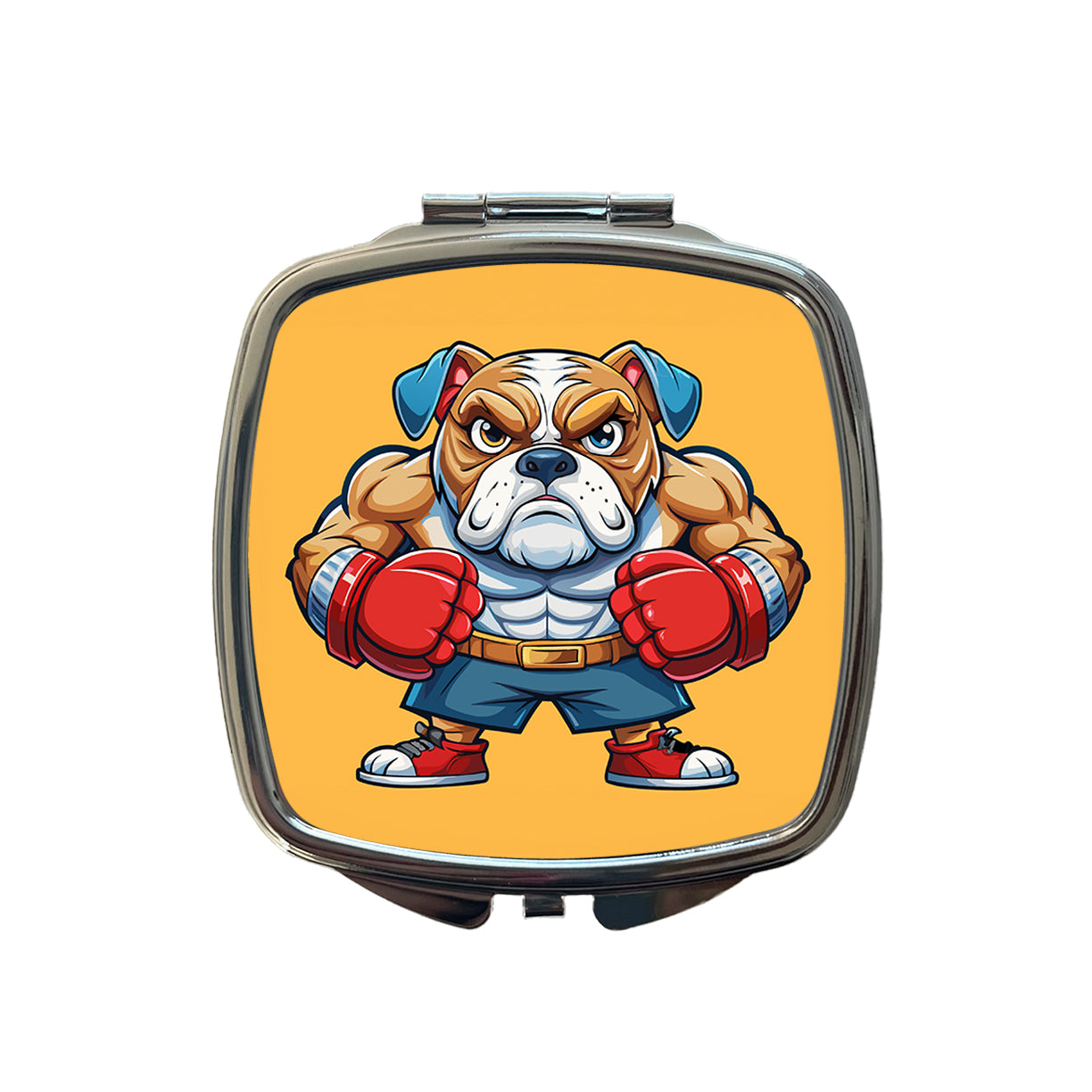 Bulldog With Boxing Gloves Cartoon Small Travel Purse Handbag Pocket Makeup Compact Mirror