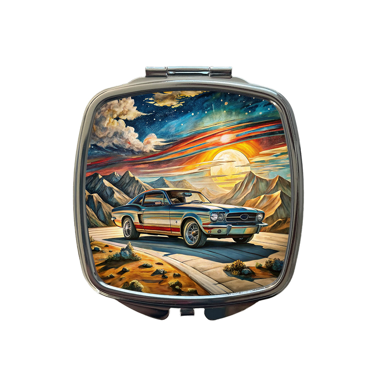 Classic Retro Muscle Car Art Small Travel Purse Handbag Pocket Makeup Compact Mirror