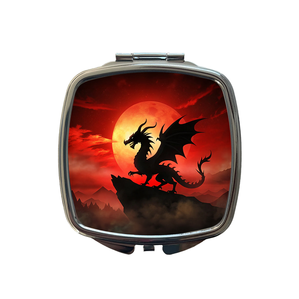 Dragon Silhouette Against A Red Sky Small Travel Purse Handbag Pocket Makeup Compact Mirror