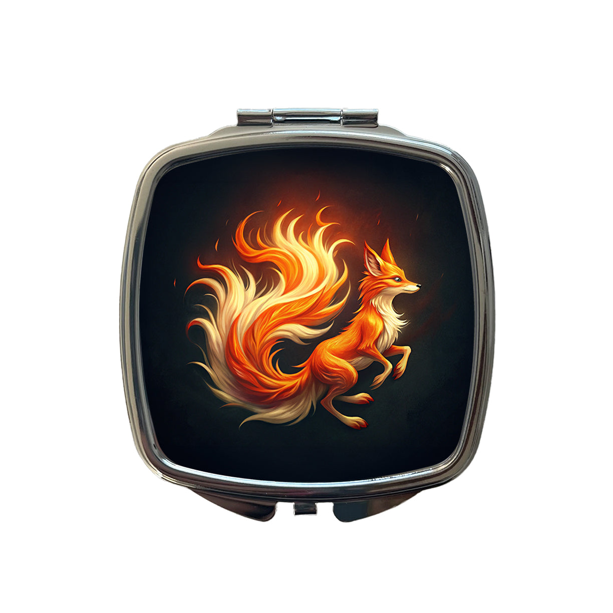 Flaming Fox Fire Kitsune Small Travel Purse Handbag Pocket Makeup Compact Mirror