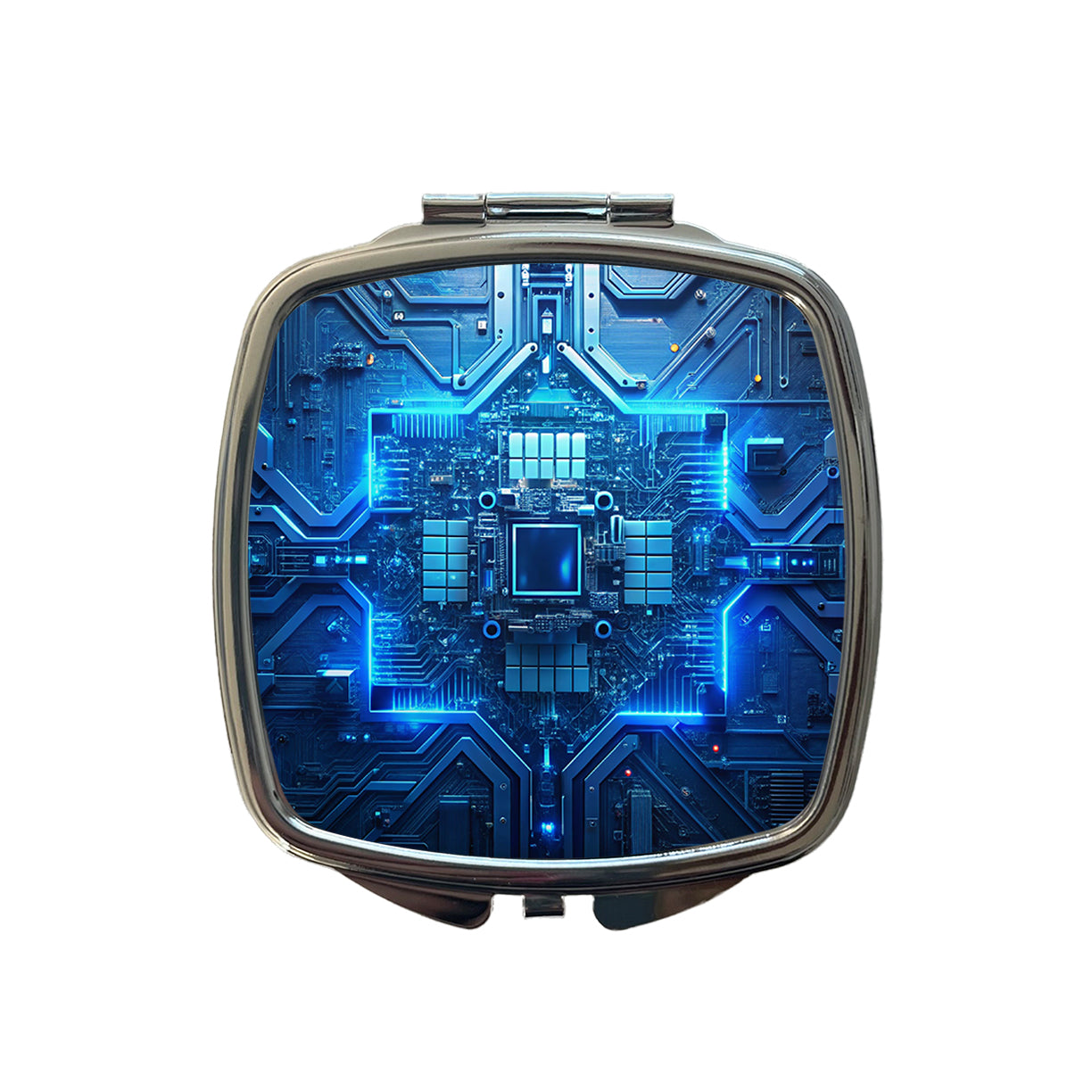 Intricate Blue Circuit Board Small Travel Purse Handbag Pocket Makeup Compact Mirror