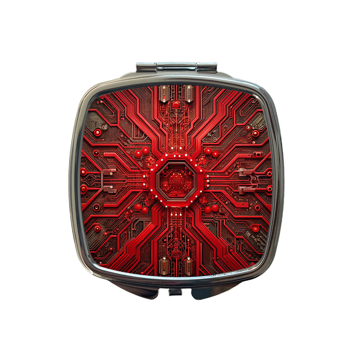 Intricate Red Circuit Board Small Travel Purse Handbag Pocket Makeup Compact Mirror