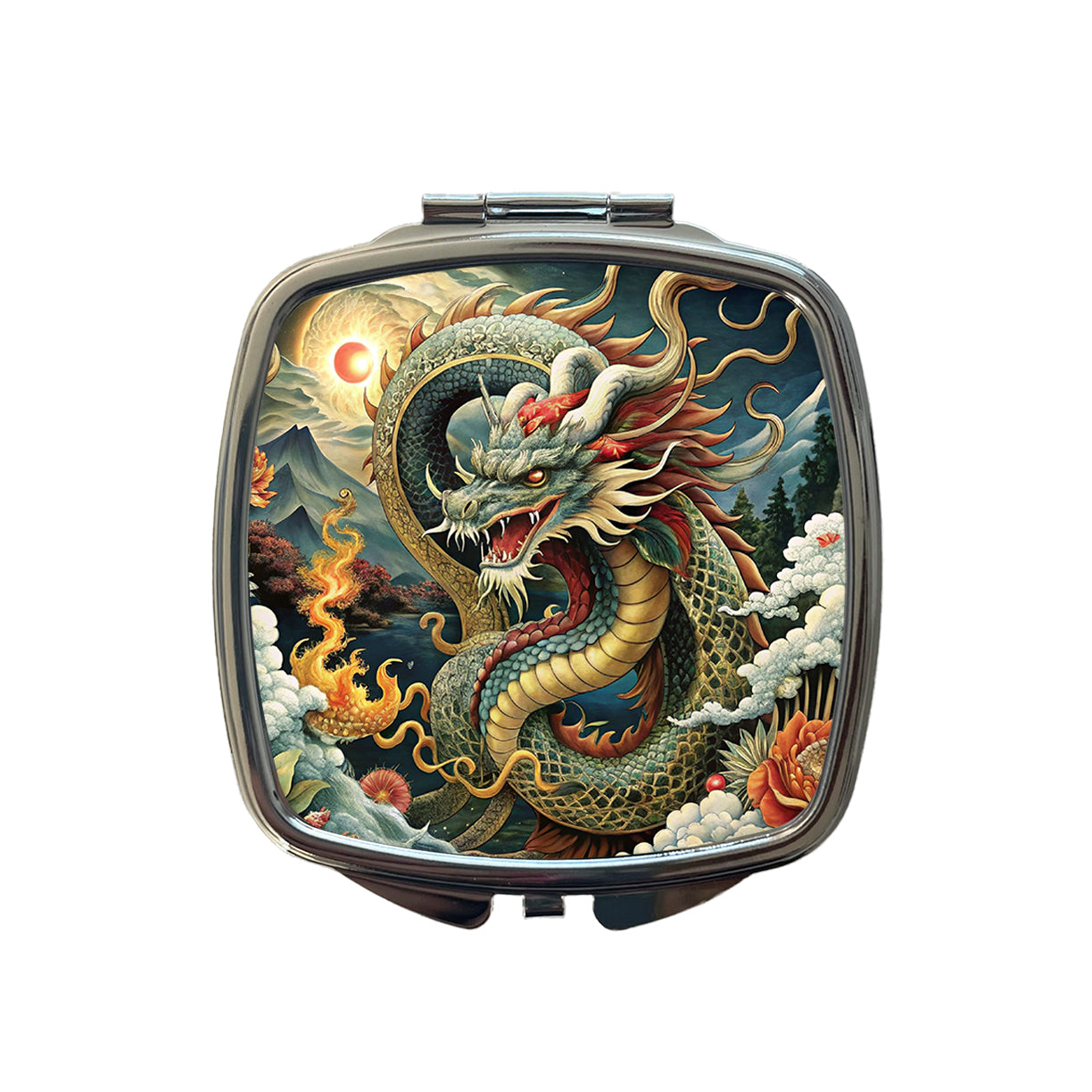 Japanese Asian Dragon Serpent Spirit Art Small Travel Purse Handbag Pocket Makeup Compact Mirror