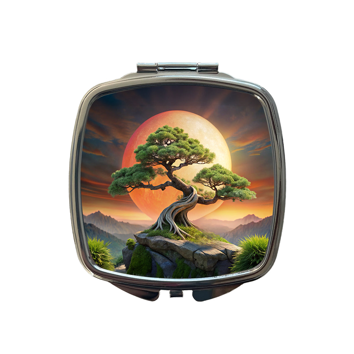 Japanese Bonsai Tree Landscape Small Travel Purse Handbag Pocket Makeup Compact Mirror