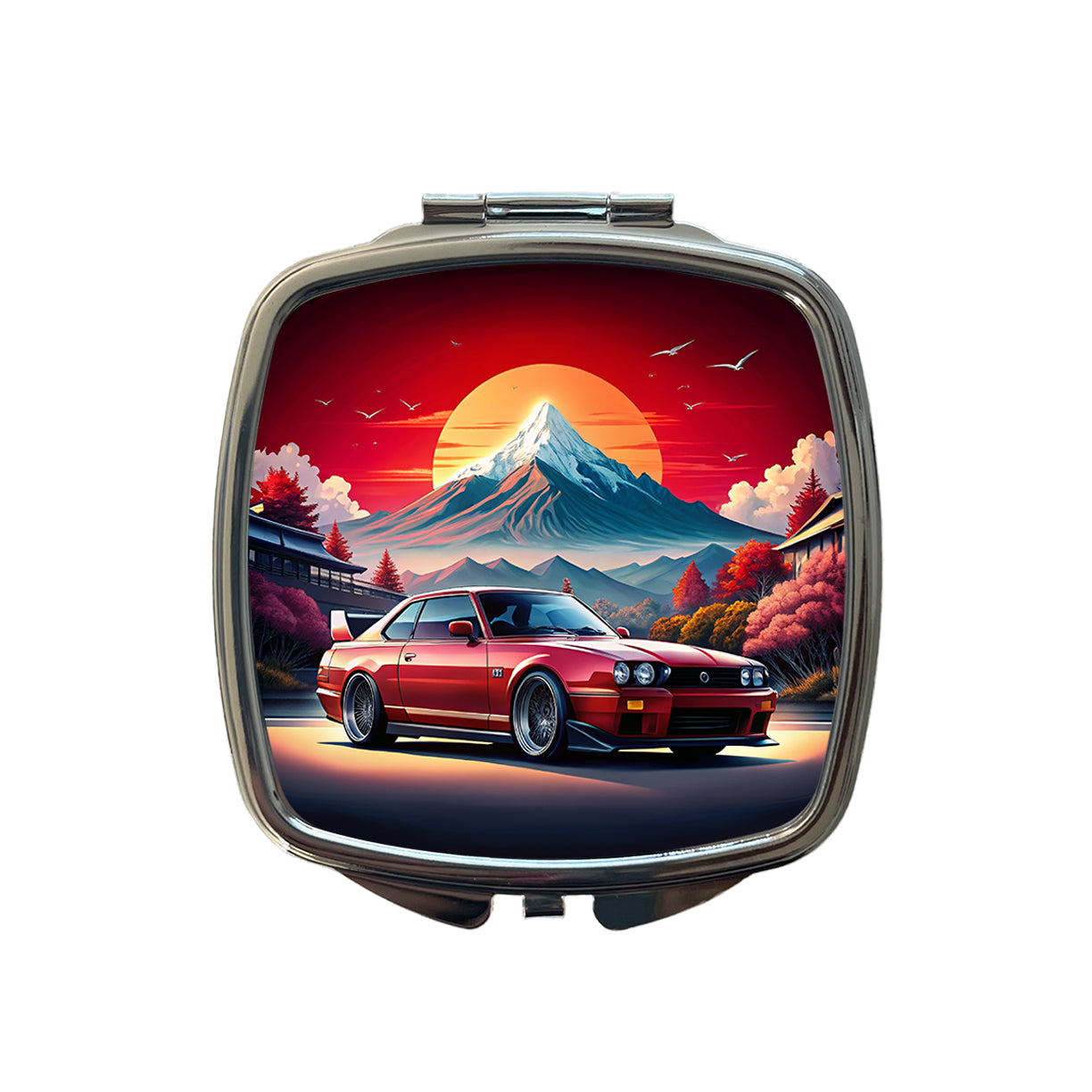 Japanese JDM Car Art Small Travel Purse Handbag Pocket Makeup Compact Mirror