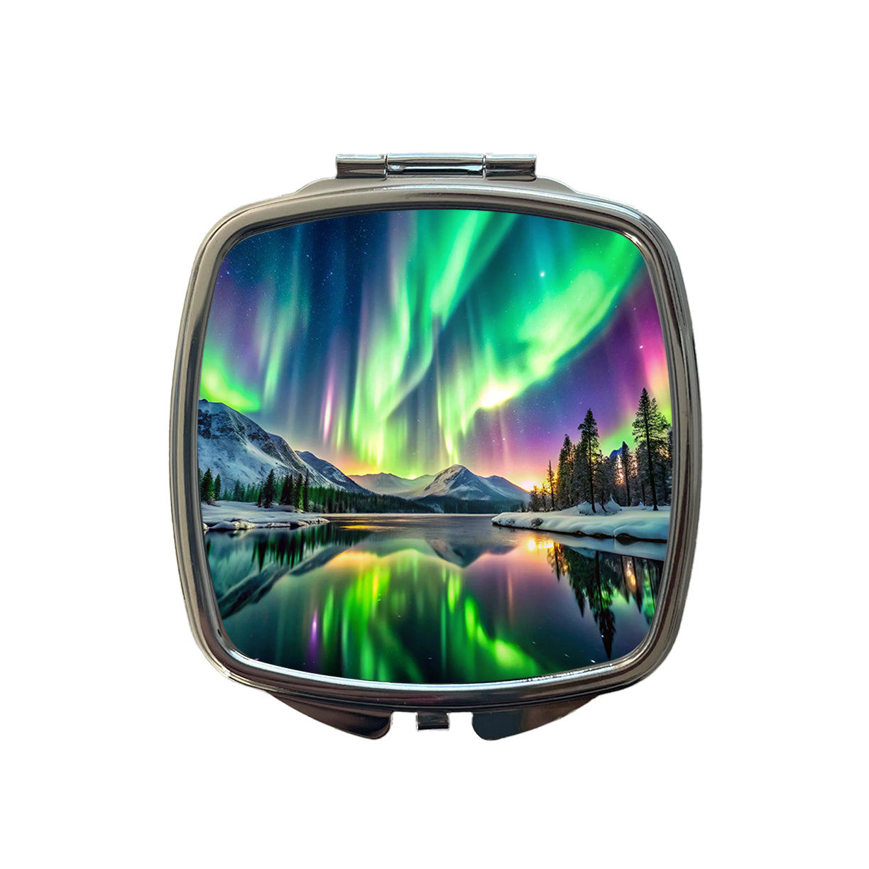 Northern Lights Over Lake Small Travel Purse Handbag Pocket Makeup Compact Mirror